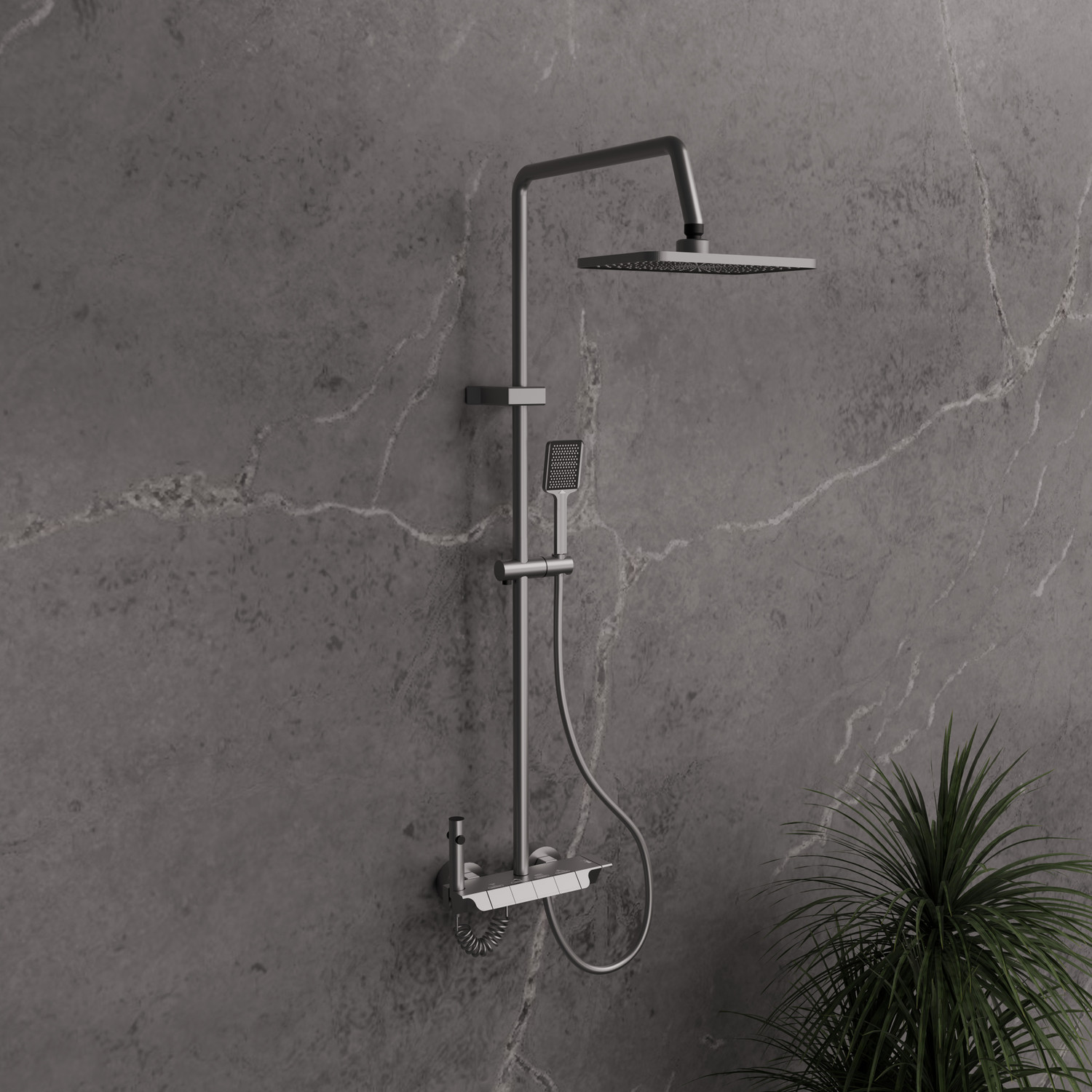 Image of KRELIX Modern Wall Mounted Shower Mixer Rain Shower System Rainfall spray, Pulse mode, Jet stream (Stainless Steel)