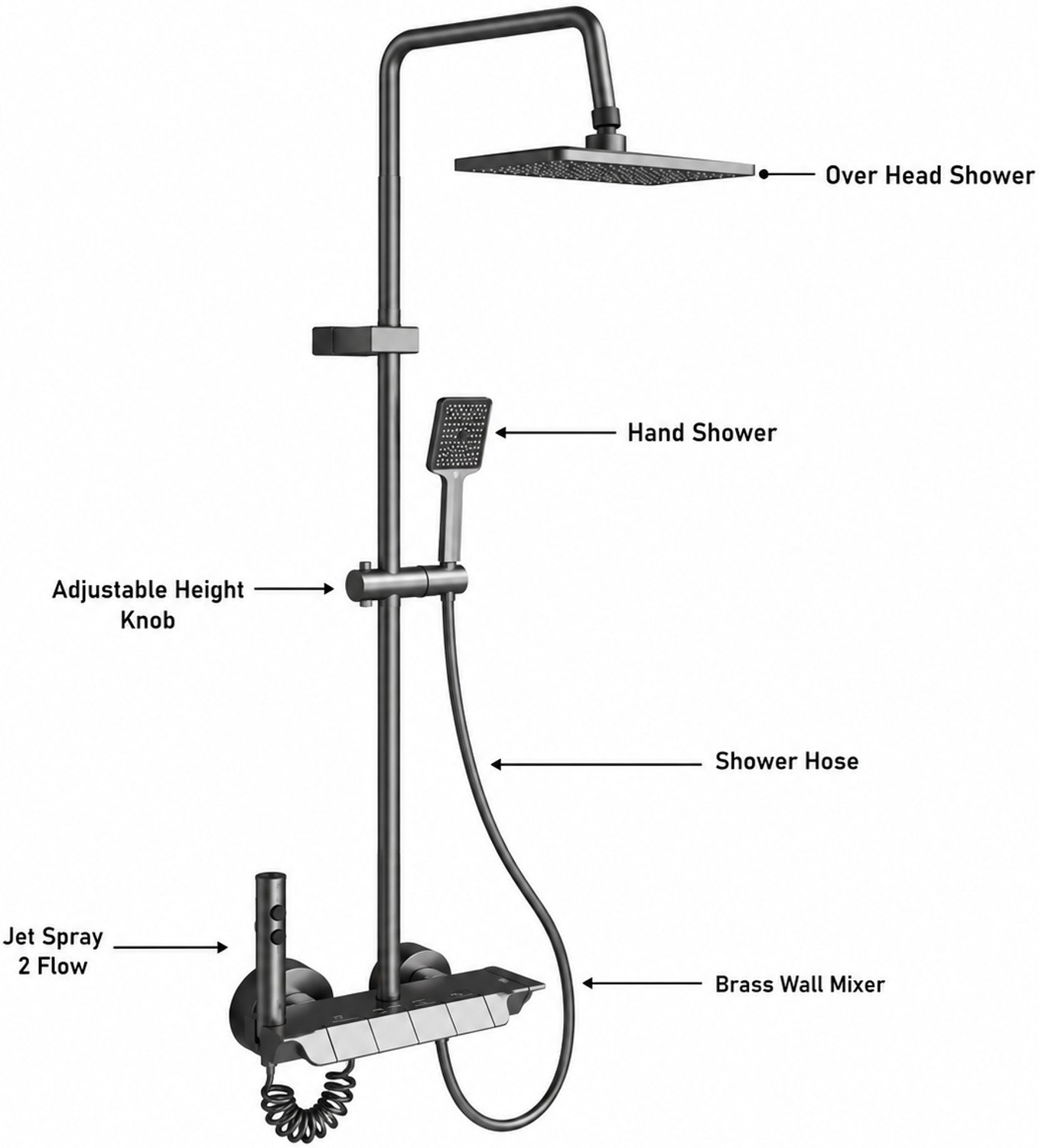 Image of KRELIX Modern Wall Mounted Shower Mixer Rain Shower System Rainfall spray, Pulse mode, Jet stream (Stainless Steel)