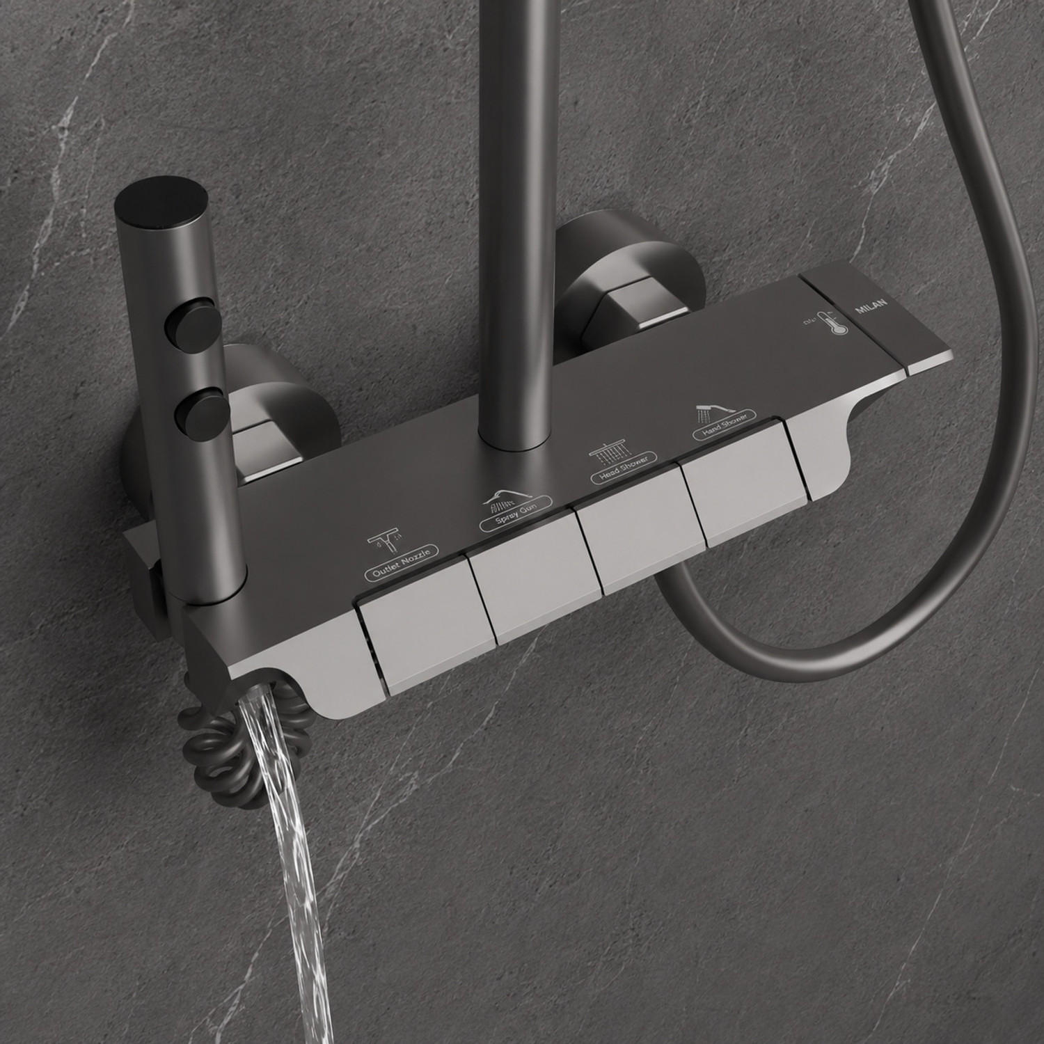 Image of KRELIX Modern Wall Mounted Shower Mixer Rain Shower System Rainfall spray, Pulse mode, Jet stream (Stainless Steel)