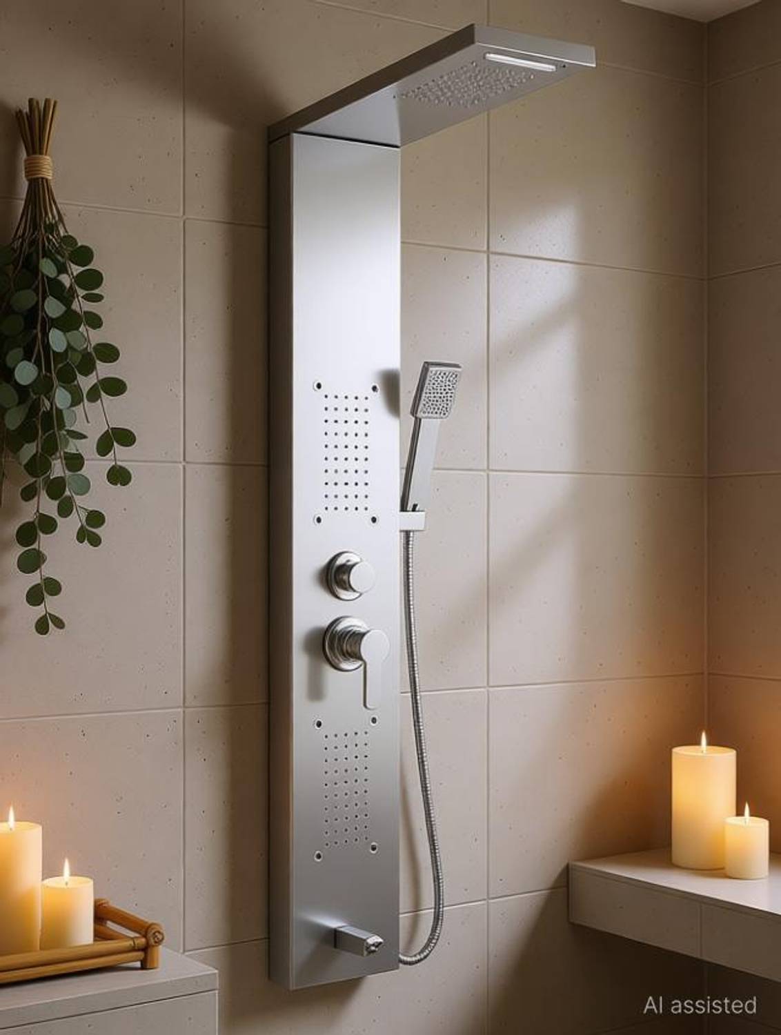 AGOEN Shower Panel Tower System 5-in-1 | Luxury Bathroom Fittings Wall-Mount Easy Connect | Durable Stainless Steel Shower Panel Rainfall, Waterfall, Body Jets, Handheld & Tub Spout