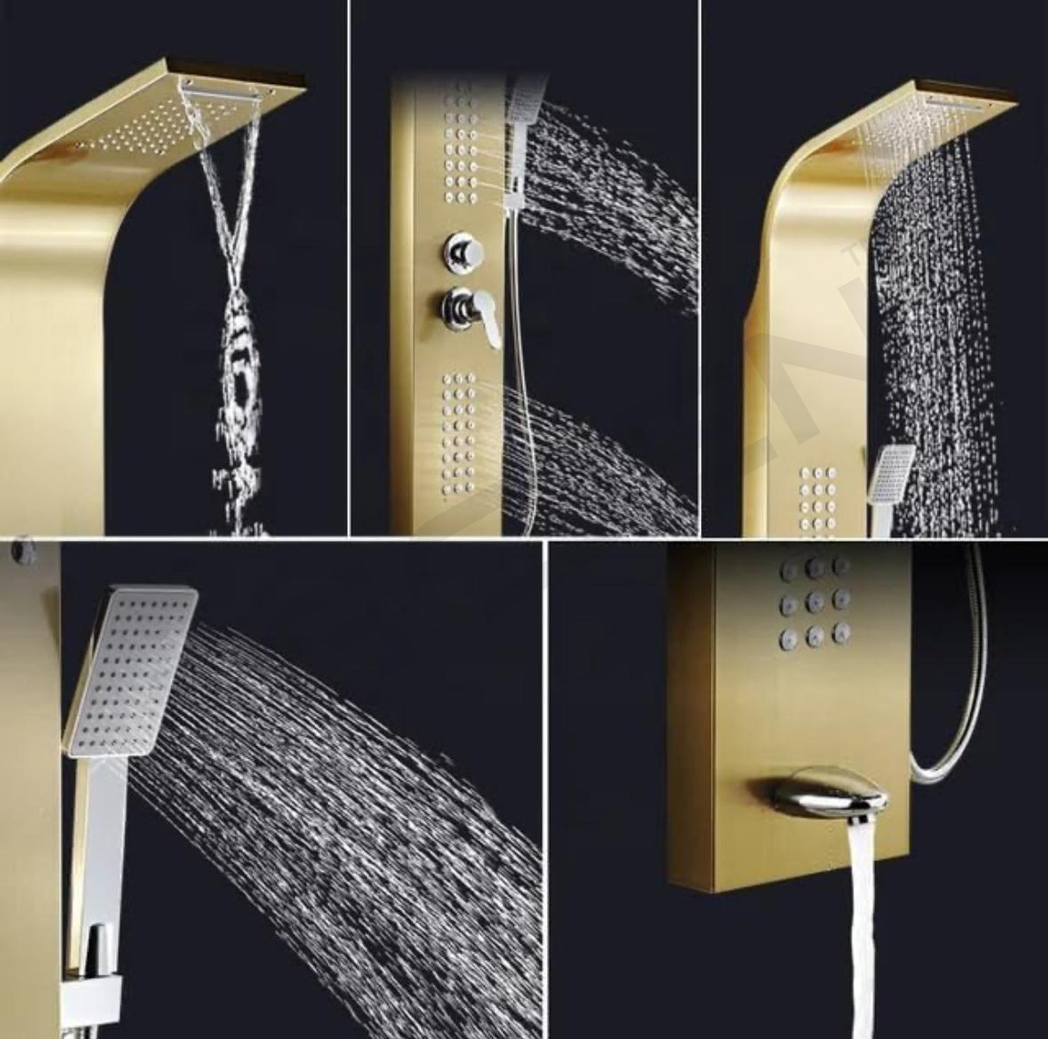 Image of FOURVIEW Thermostatic 5-in-1 Shower Panel Tower Wall-Mounted Spa Shower Panel with Mixer, Body Jets, and Handheld Shower Rainfall & Waterfall Overhead Shower | Multi-Mode Hand Shower Included