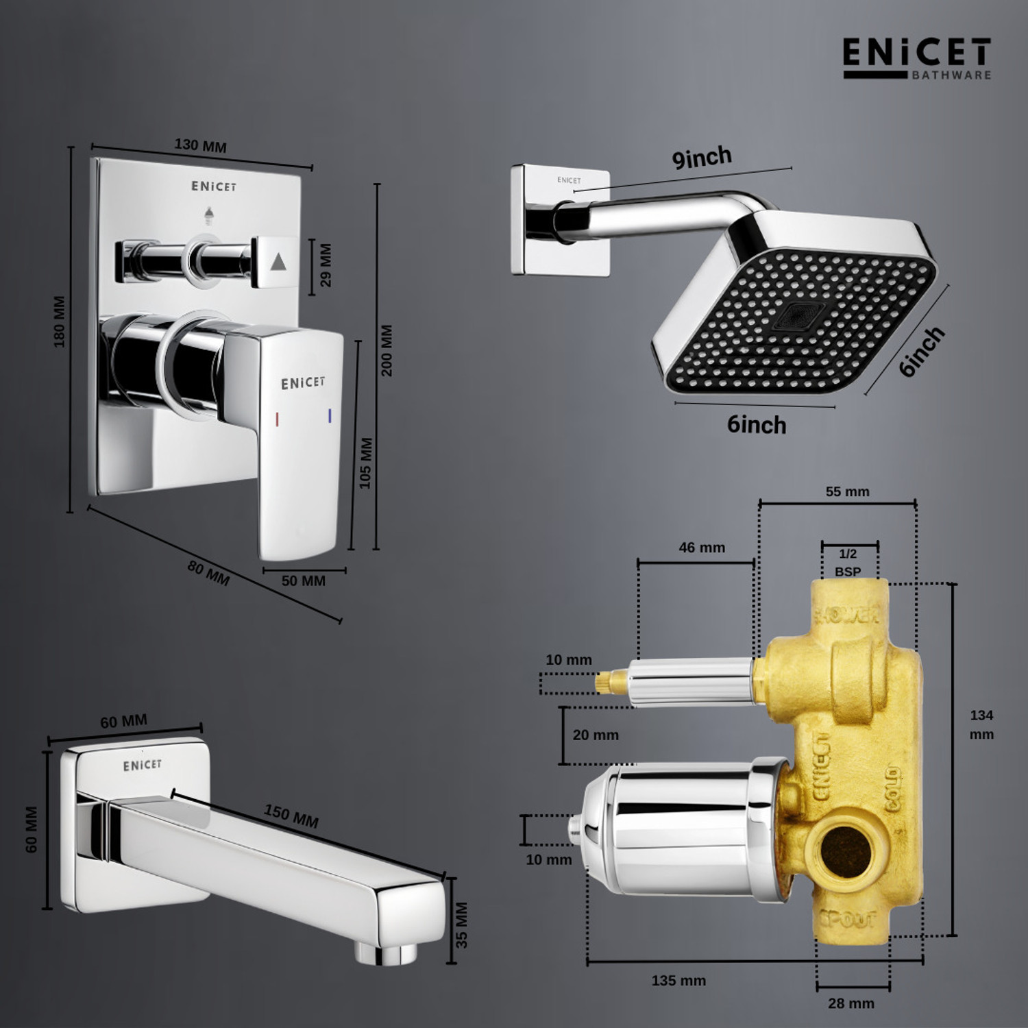 Image of ENICET by Enicet Single Lever Diverter with Upper Part Set Faucet Set