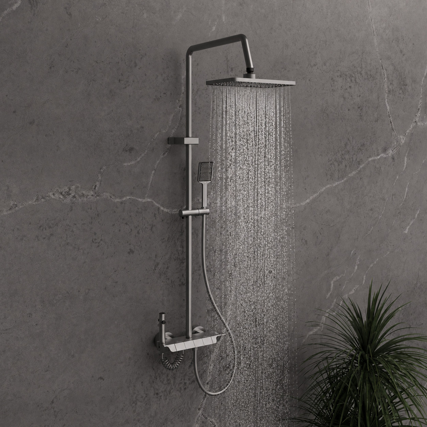 Image of KRELIX Modern Wall Mounted Shower Mixer Rain Shower System Rainfall spray, Pulse mode, Jet stream (Stainless Steel)
