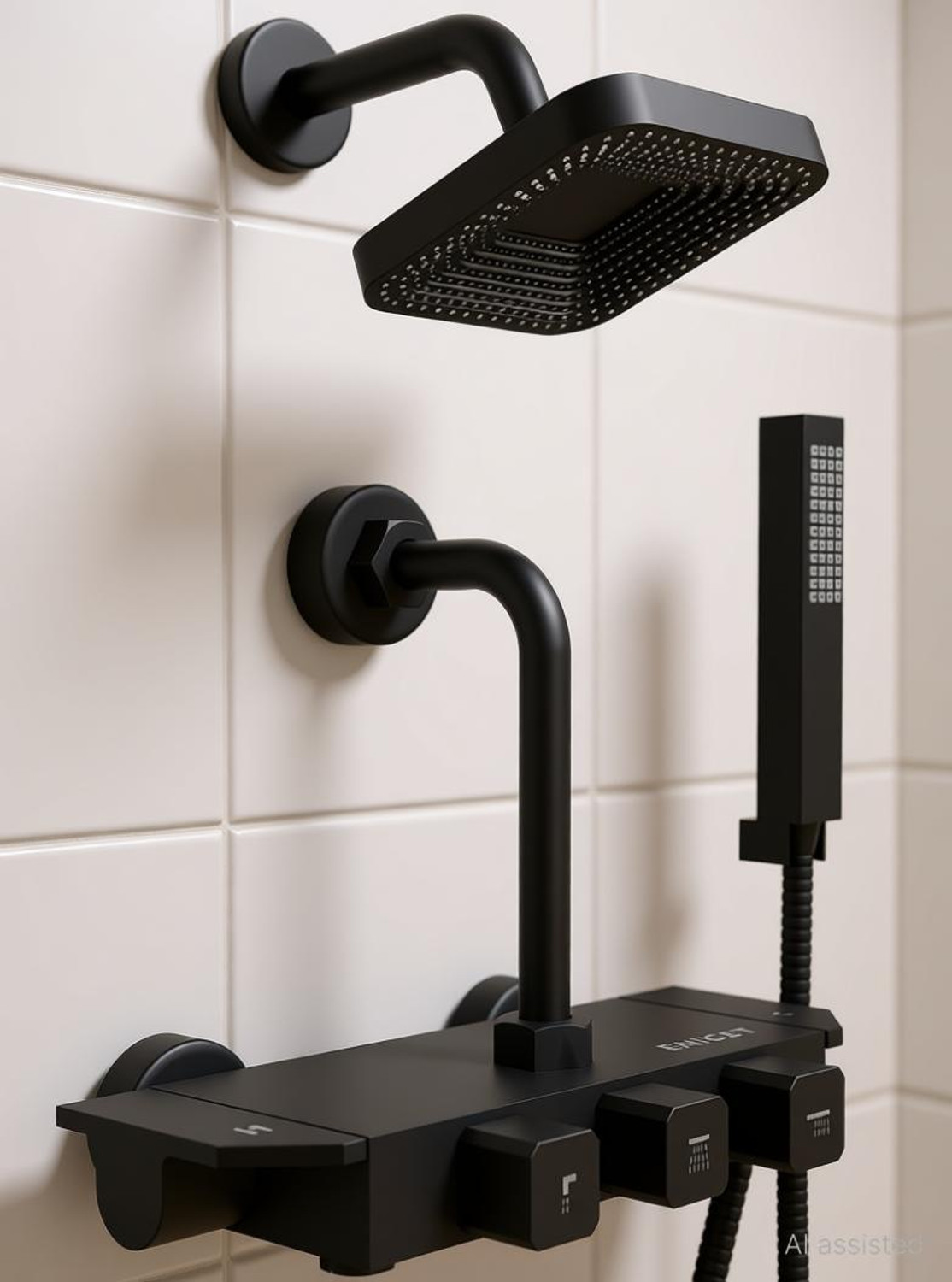 Image of ENICET 3 in 1 Wall Mixer for Bathroom with Overhead & Hand Shower, Heavy Metal Build, 190mm L Bend Provision, Hot & Cold Mixer Tap, Wall Mixer for bathroom,