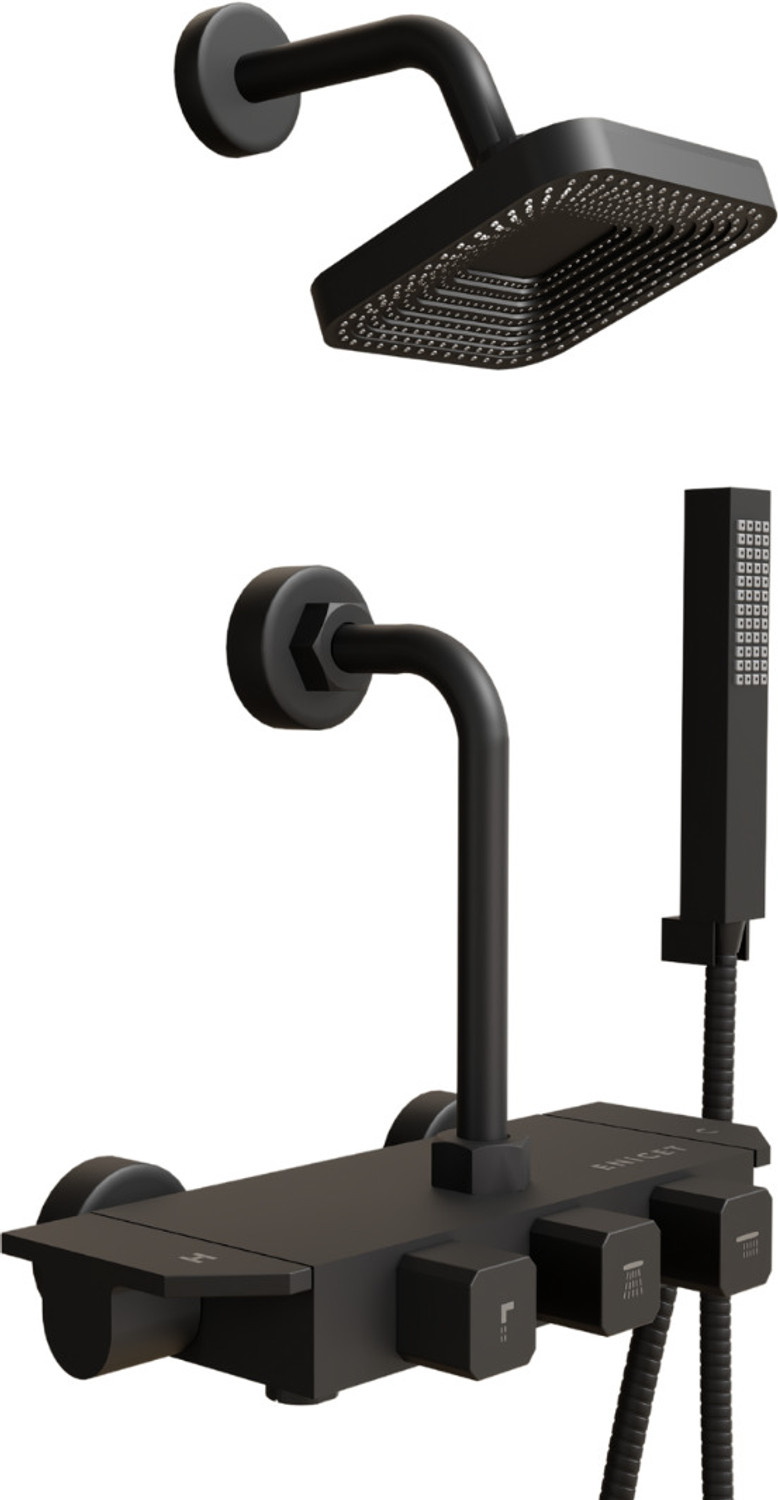 Image of ENICET 3 in 1 Wall Mixer for Bathroom with Overhead & Hand Shower, Heavy Metal Build, 190mm L Bend Provision, Hot & Cold Mixer Tap, Wall Mixer for bathroom,