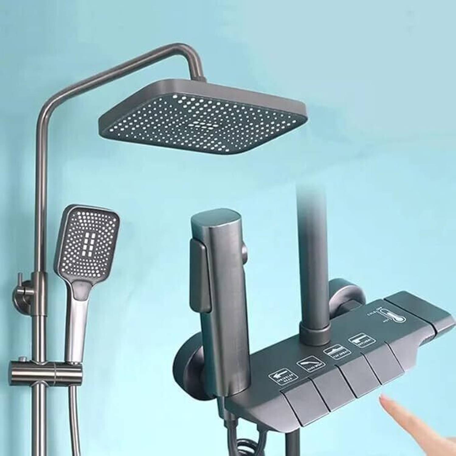 AGOEN 4-Button Control | Rainfall + Waterfall | Hand Shower | Jet Spray Thermostatic Shower Panel | Wall Mounted | Stainless Steel 304 Body
