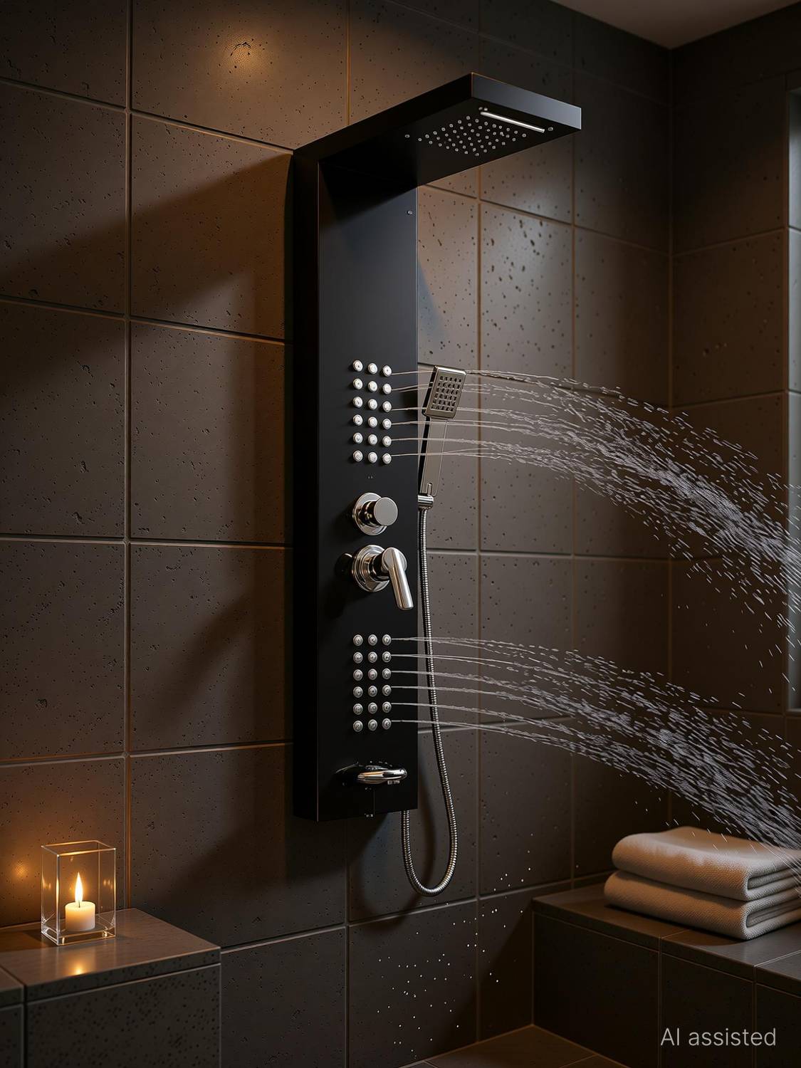 AGOEN Shower Panel Tower System 5-in-1 | Luxury Bathroom Fittings Wall-Mount Easy Connect | Durable Stainless Steel Shower Panel Rainfall, Waterfall, Body Jets, Handheld & Tub Spout
