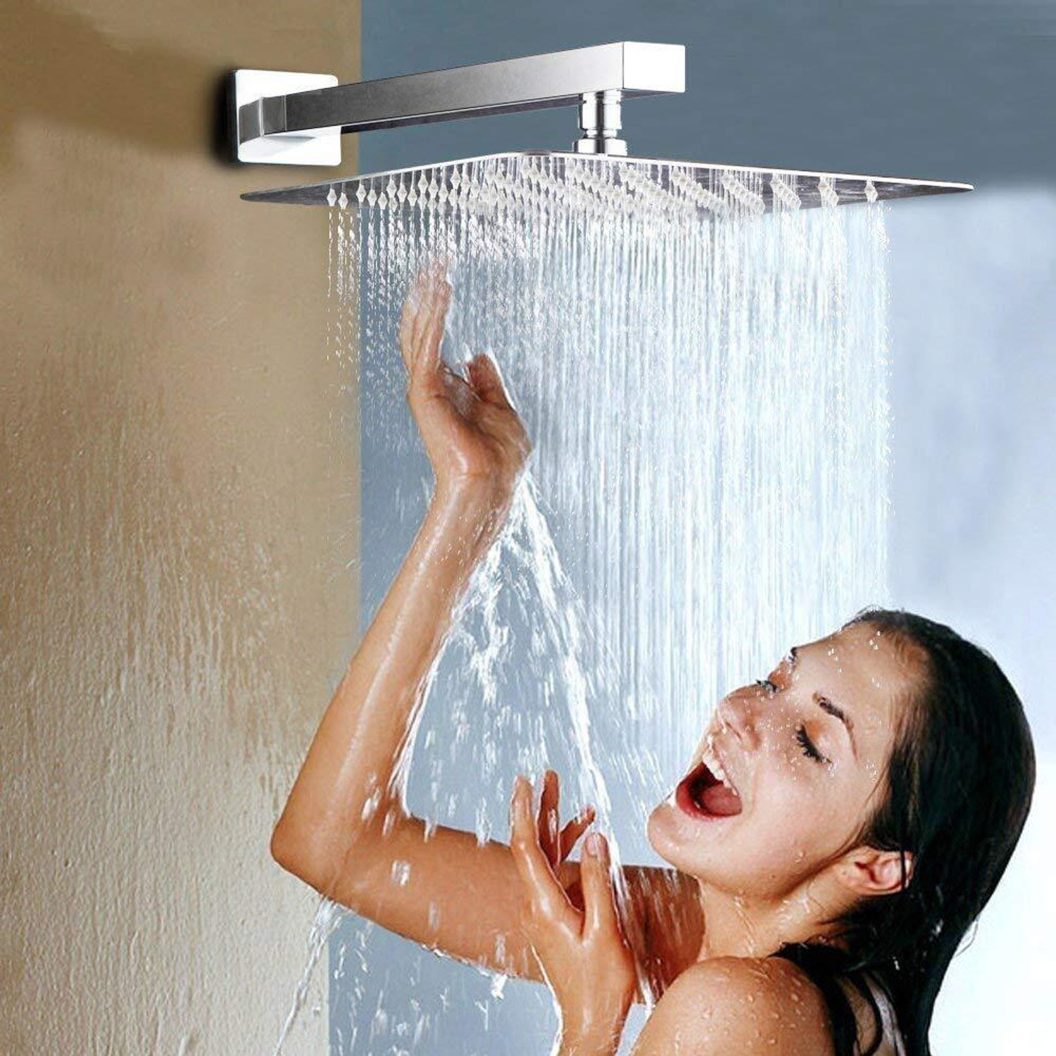Image of fastgear by Fastgear Bathroom Complete Shower Set Brass Telephonic Wall Mixer(3-in-1) Turbo Model Heavy 6inch SS Ultra Slim Shower Head with 15inch Shower Arm Hot and Cold Wall Mixer Faucet