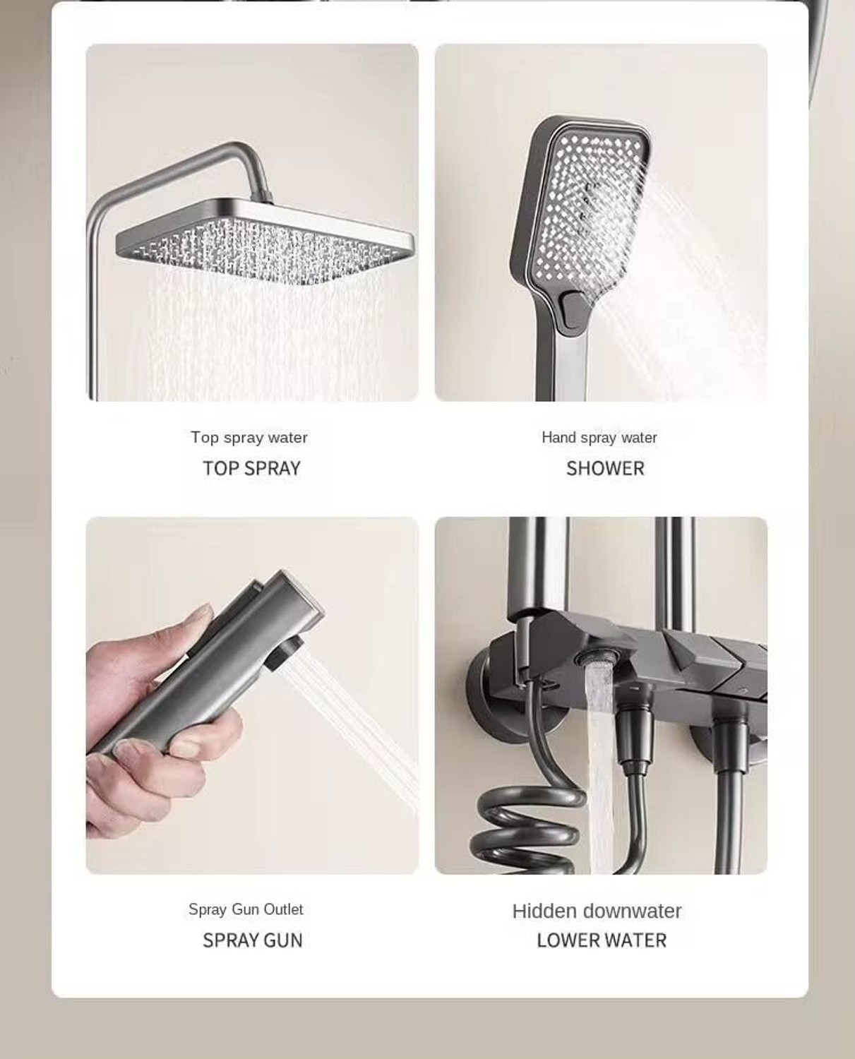 Image of FOURVIEW Luxury 5-Function Digital Shower System Luxury 5-Function Digital Shower System Rainfall Overhead, 3-Mode Hand Shower, Spray Gun & Water Spout