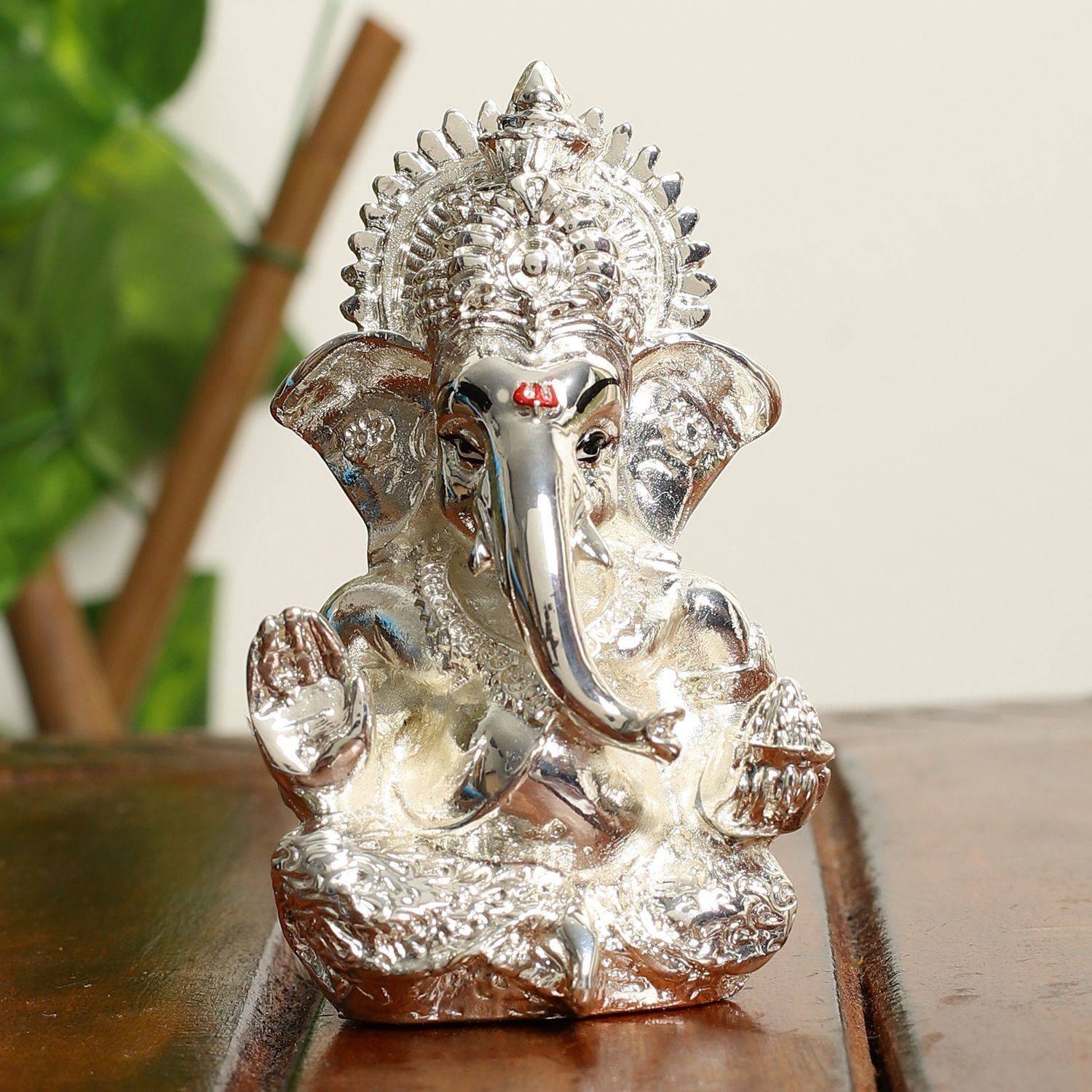 INTERNATIONAL GIFT Silver Plated Ganesh Idol Statue Murti | For Table, Car Dashboard Decorative Showpiece - 9 cm
