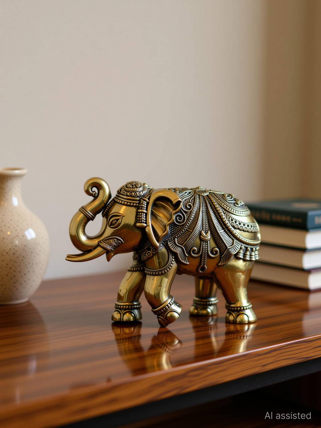 Antiqar Brass Elephant Showpiece | Decorative Figurines for Temple,Home & Office Decorative Showpiece - 4 cm