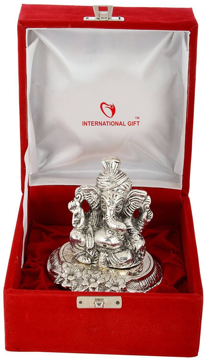 STARLIGHT Silver Plated Pagdi Ganesh Idol Statue With Box & Bag | For Pooja Decorative Showpiece - 10 cm