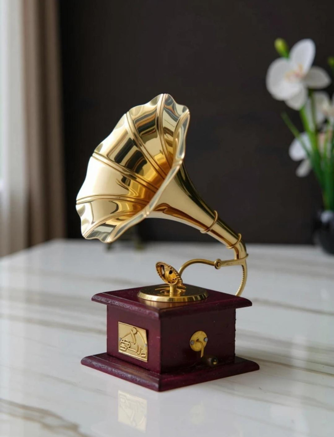 Image of Swarna Brass Vintage Dummy Gramophone - Elegant Home Decoration Item for Unique Showpieces Decorative Showpiece - 23 cm
