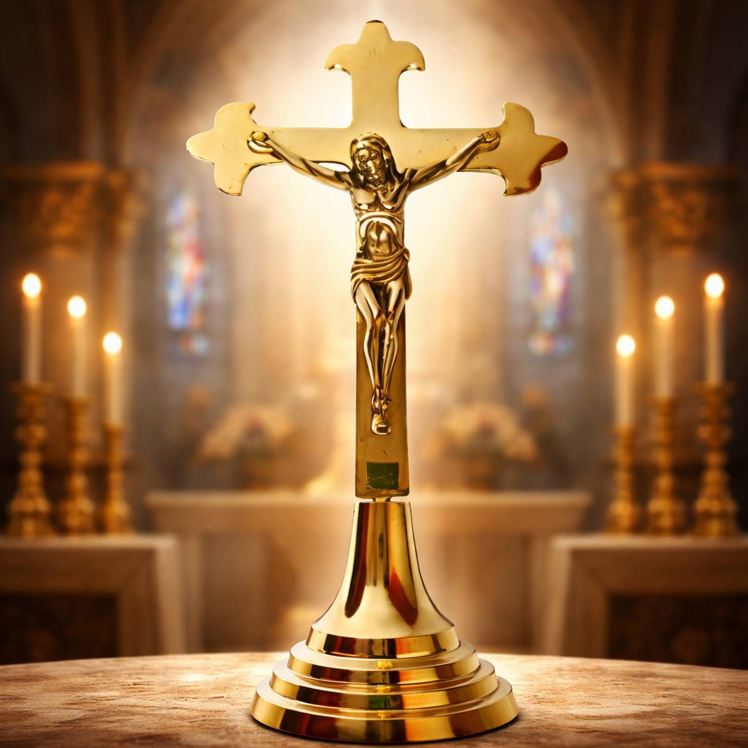 ANYRA'S TROVE Pure Brass Holy Cross Jesus Christ Idol(Pack of 1) Decorative Showpiece - 27 cm