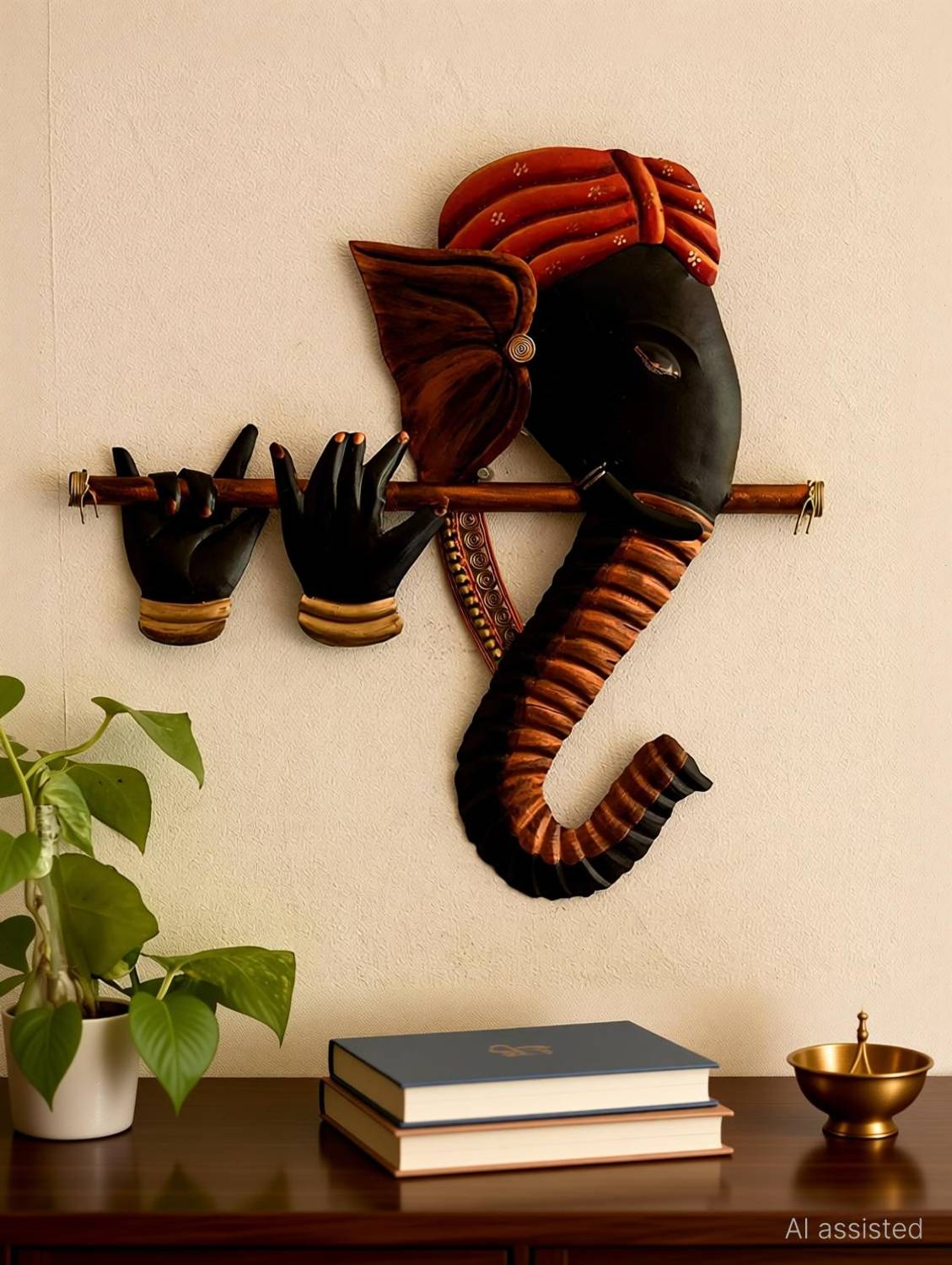DREAMSVILLE Basuri Ganesh Wrought Iron Wall Hanging (Multicolor) Decorative Showpiece - 17 cm