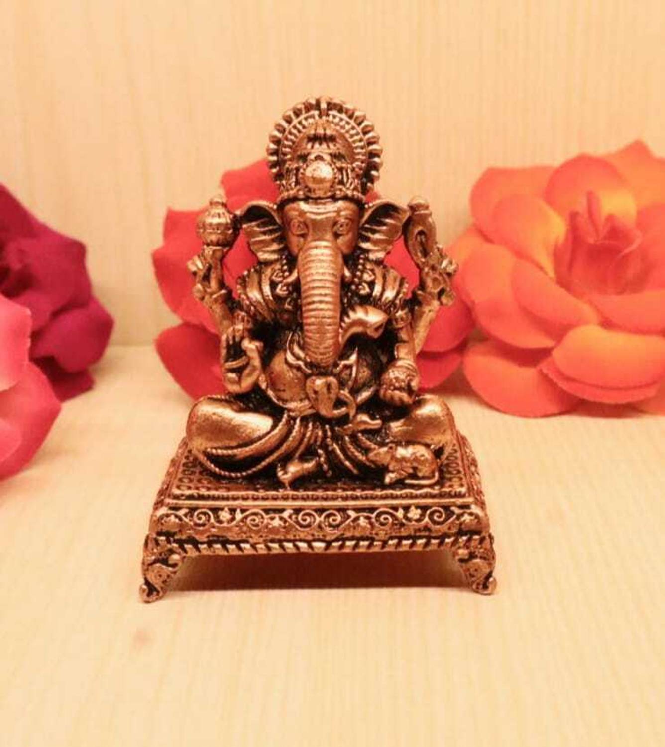 Shivam Copper Statue Maker Copper Sitting Pidha Ganesha Idol Decorative Showpiece  -  4 cm