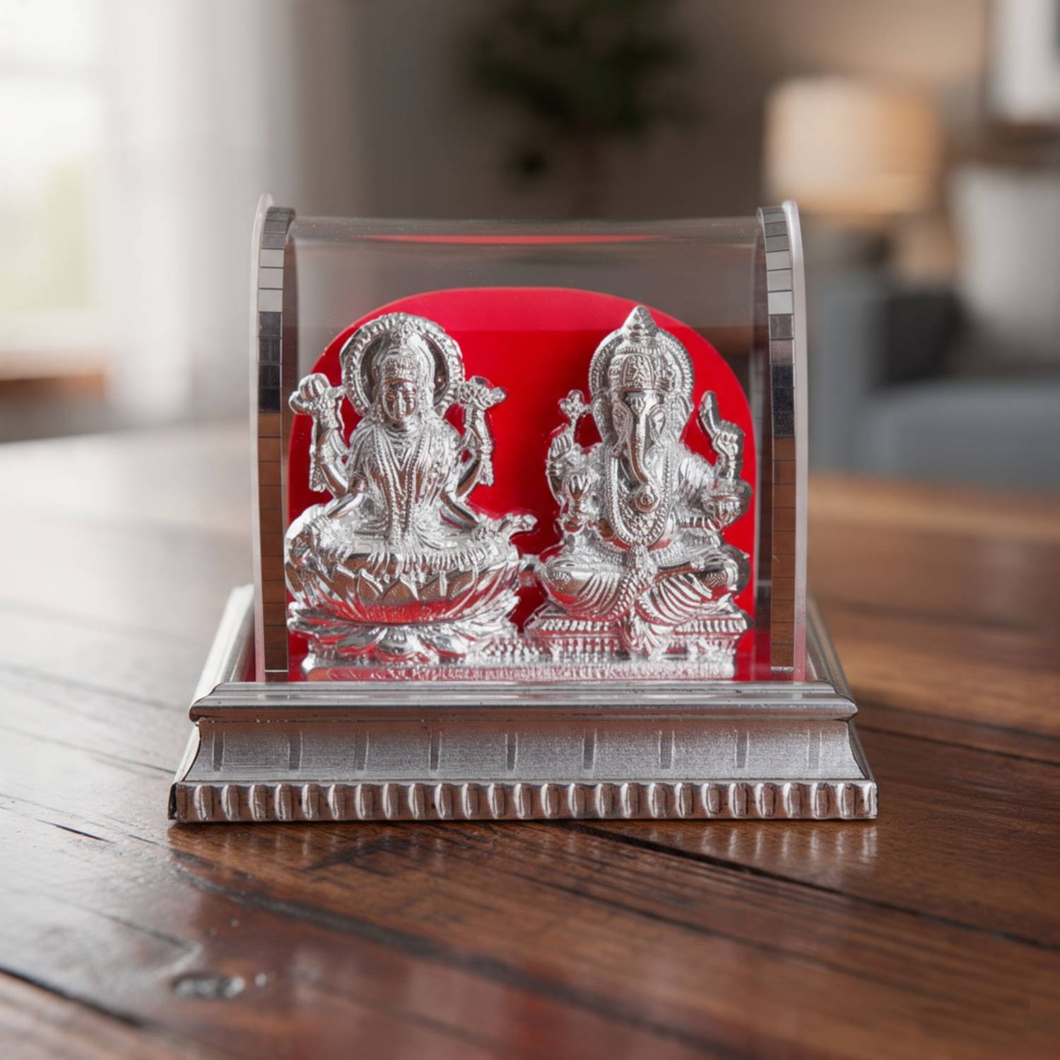 AARTISH Silver Plated Lakshmi Ganesh Idol for Home Temple | Laxmi Ganpati Murti Decorative Showpiece - 9.2 cm