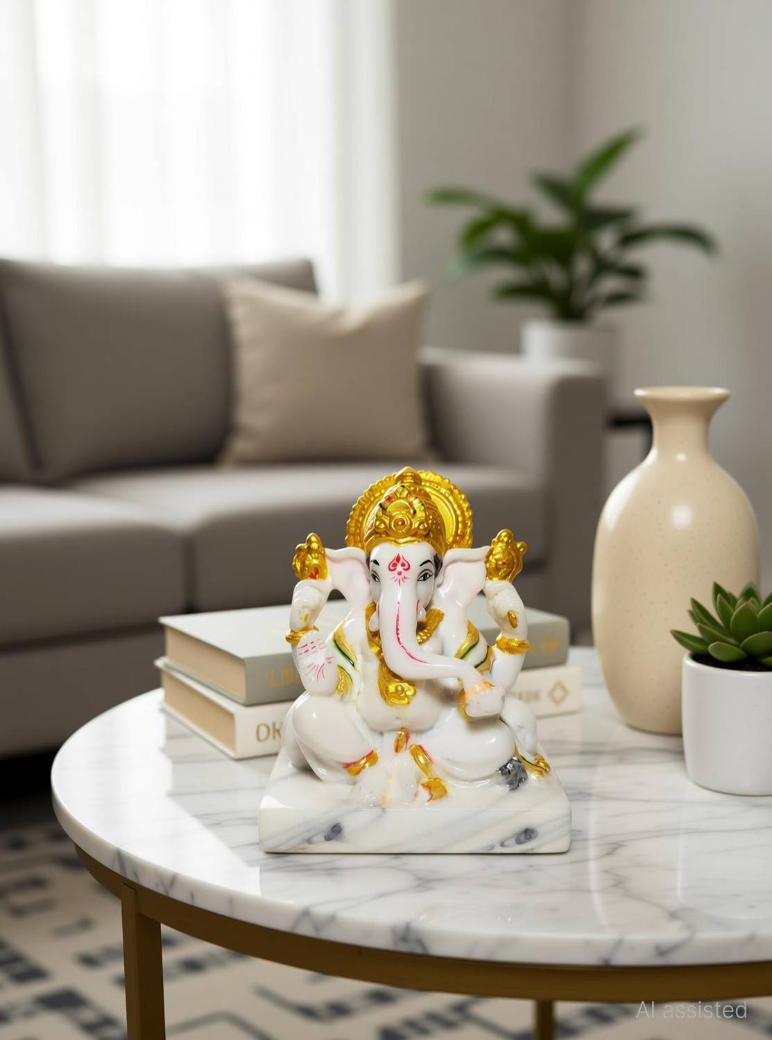 HUBZONES Marble Dust Lord Ganesha Idol God Ganpati / Ganesh Handicraft Statue Decorative Showpiece  -  12 cm