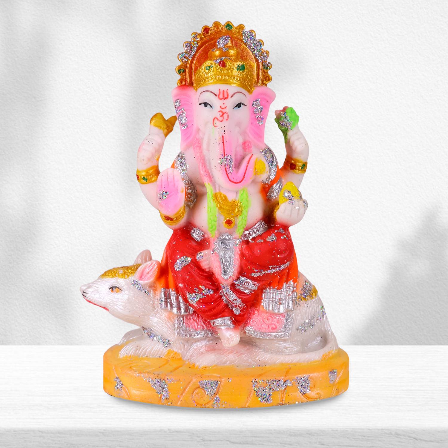 Elegant Lifestyle Ganesh Ji Murti, Chuha Ganpati Bappa Ji Statue for Diwali Gift Pooja Office Home Decorative Showpiece - 18 cm