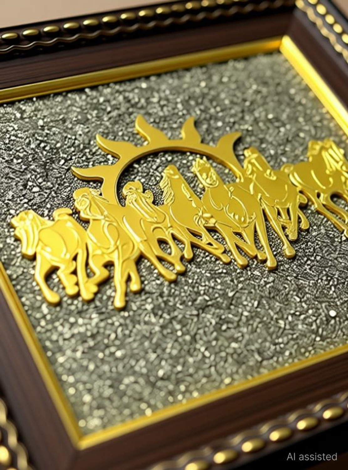 Image of Flaner 7 Horses On Raw Pyrite Frame With Pyrite Turtle for attract Money,Sucess Decorative Showpiece - 19 cm
