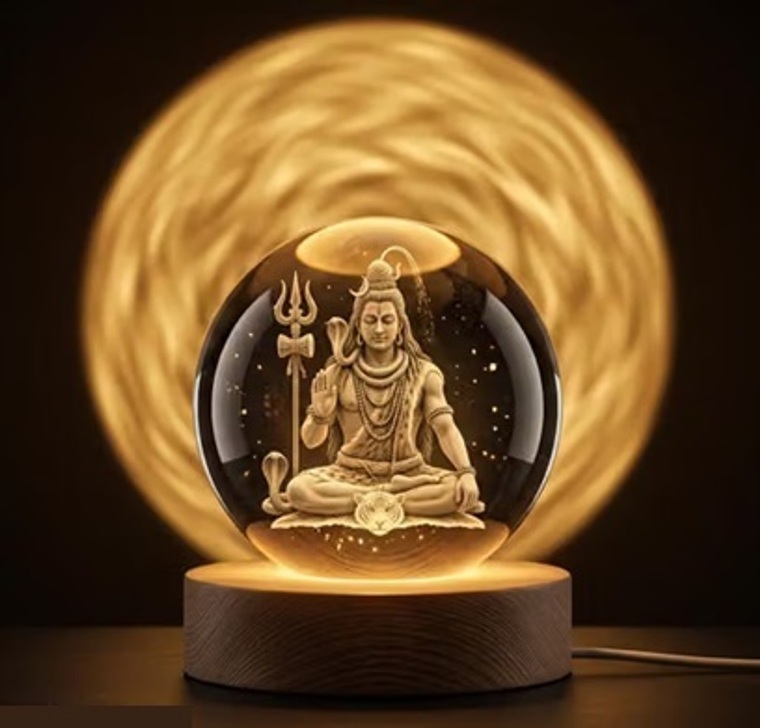 Image of PAYSTORE 3D Shiva Ganesha LED Crystal Ball Night Lamp Set Decorative Showpiece - 8 cm