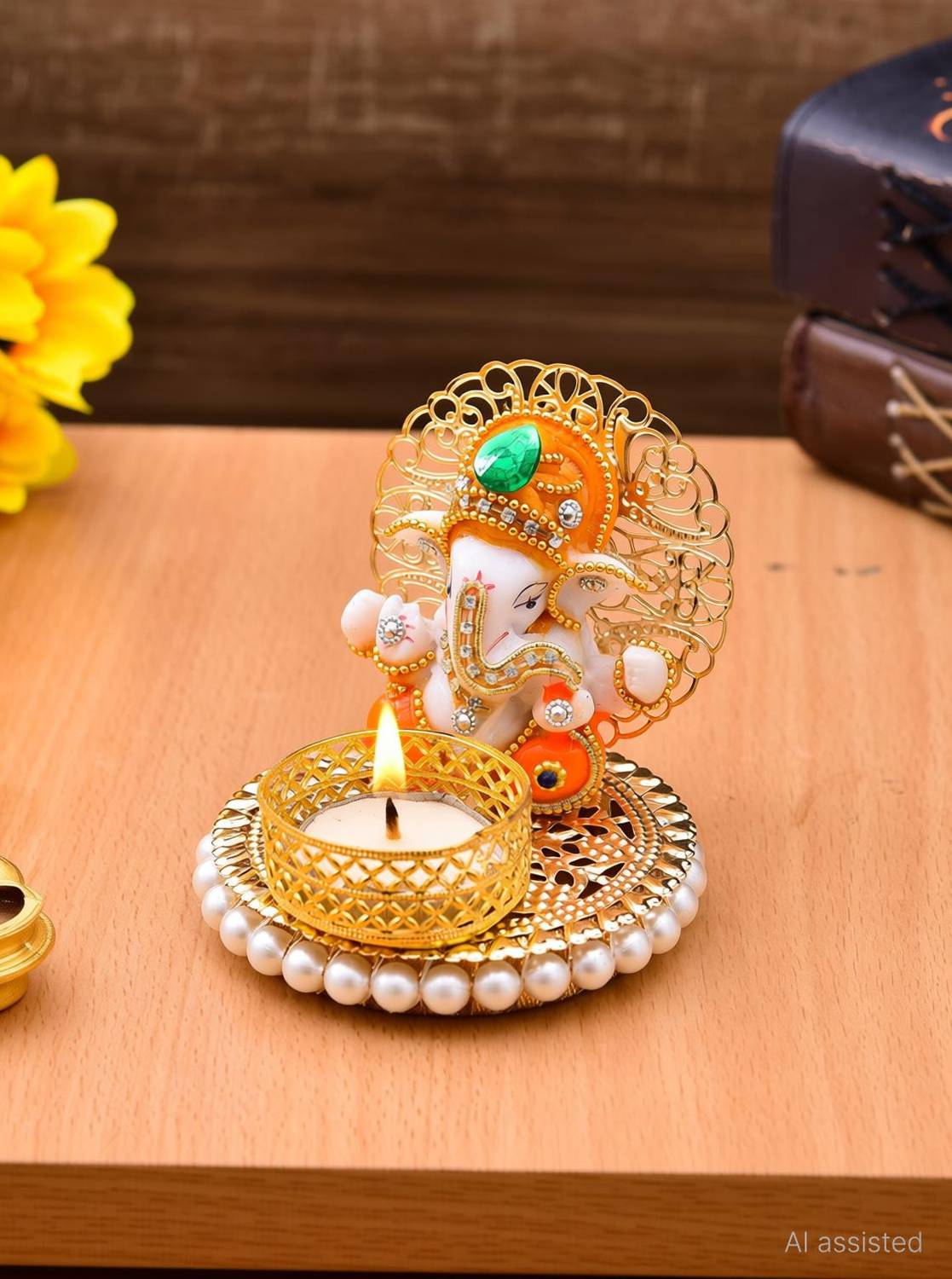 UniqueArt Lord Ganesha Idol Figurine Showpiece Hindu Polyresin Car Dashboard Decorative Showpiece - 8.75 cm