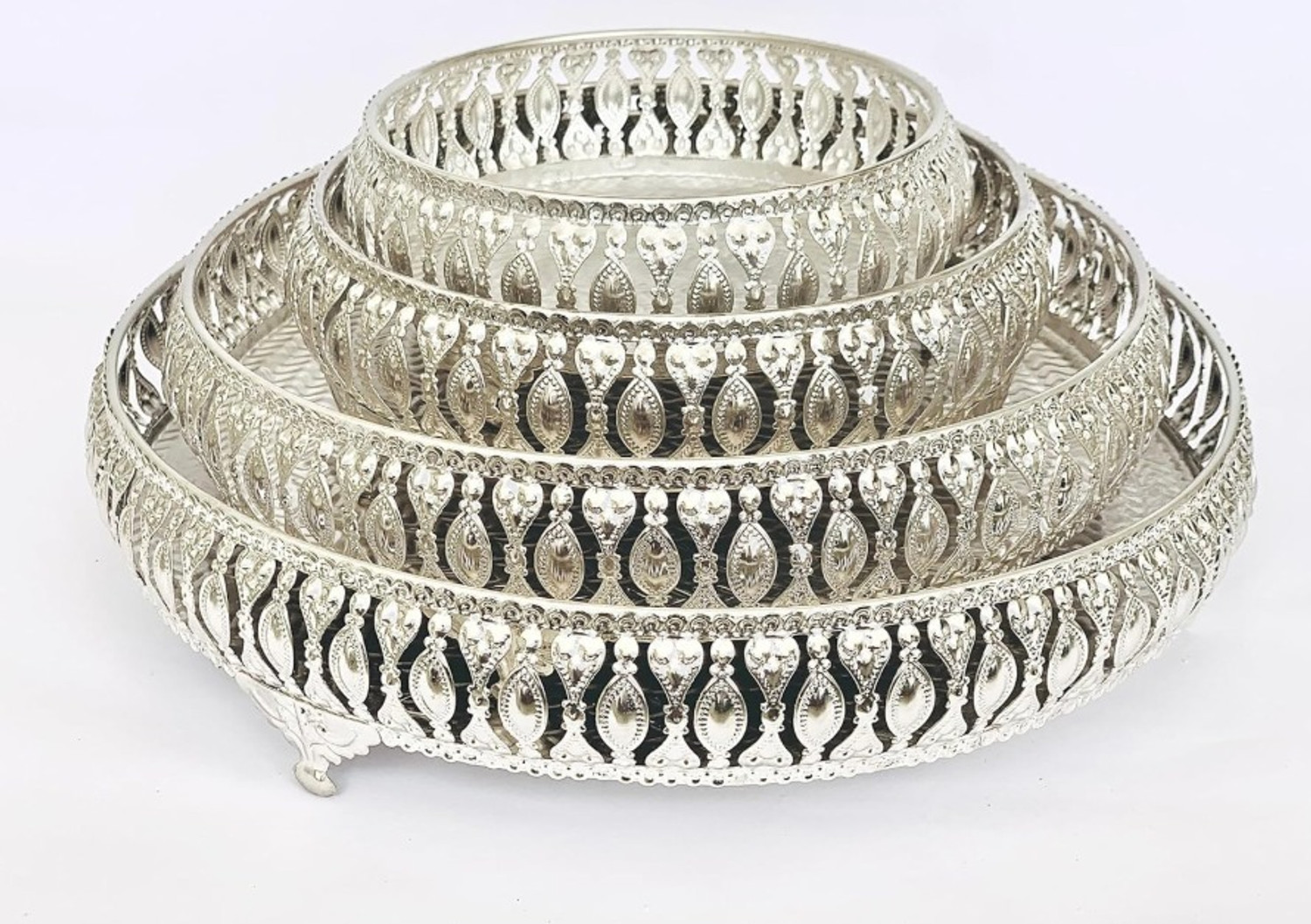 Image of royalhandicraft German Silver Tray Serving Set (Pack of 4) 4,6,8,10 inch Decorative Showpiece - 8 cm