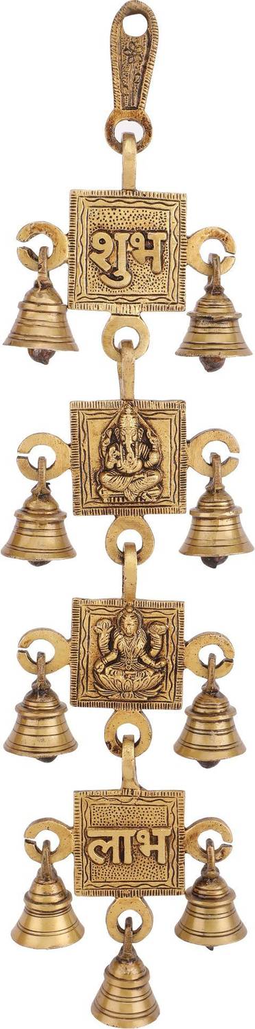 Mla’s Decor Laxmi, Ganesh, Shubh Labh Wall Hanging Ghanti with 9 Bells, Beautiful Decorative Showpiece - 30 cm