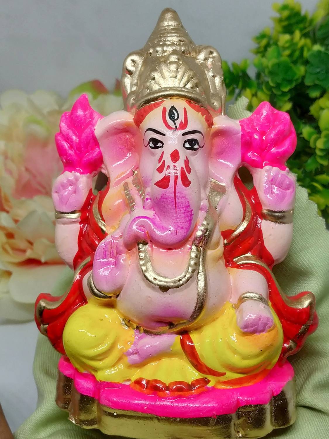 Sunmoonjewel Handmade eco friendly Ganpati Ji idols for Pujan Handicraft Ganesh Decorative Showpiece - 10.5 cm