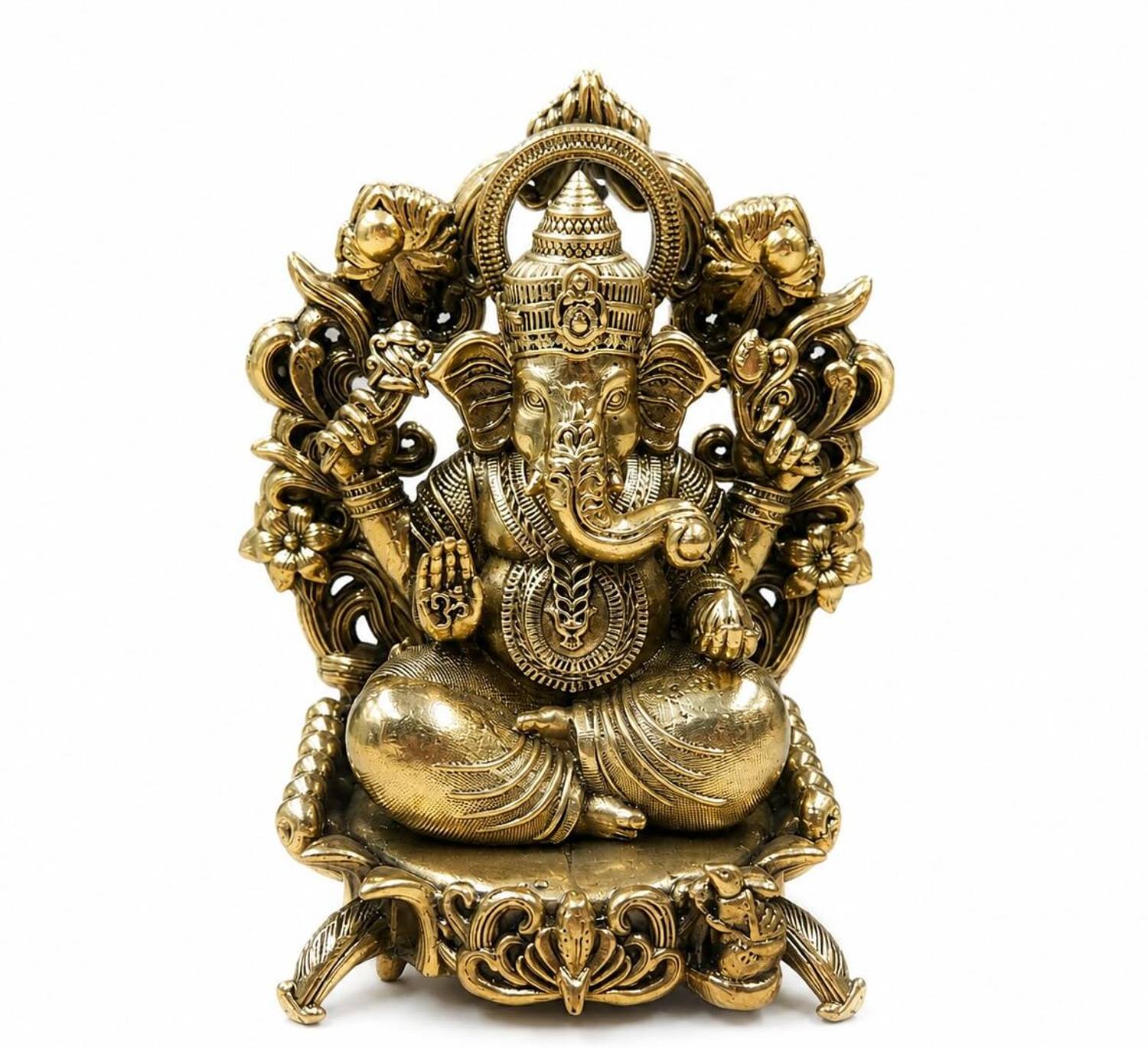Shree Swarn Akarshan Shree Swarn Akarshan 100% Pure Brass White Metal Chowki Ganesh Ji Idol Decorative Showpiece  -  11 cm