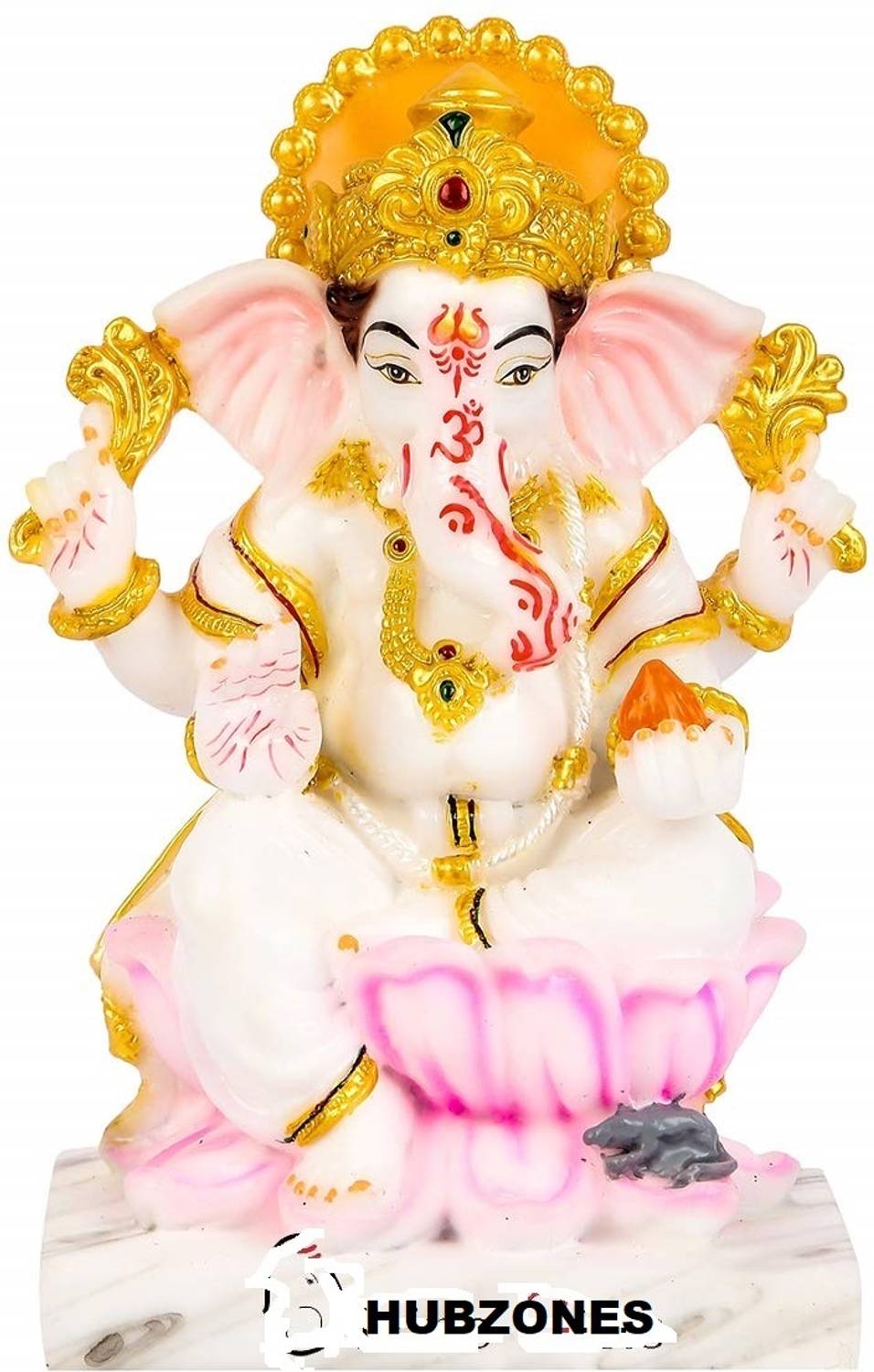 HUBZONES Marble Dust Lord Ganesha Statue Ganpati Idol White Gold Decorative Showpiece  -  17 cm
