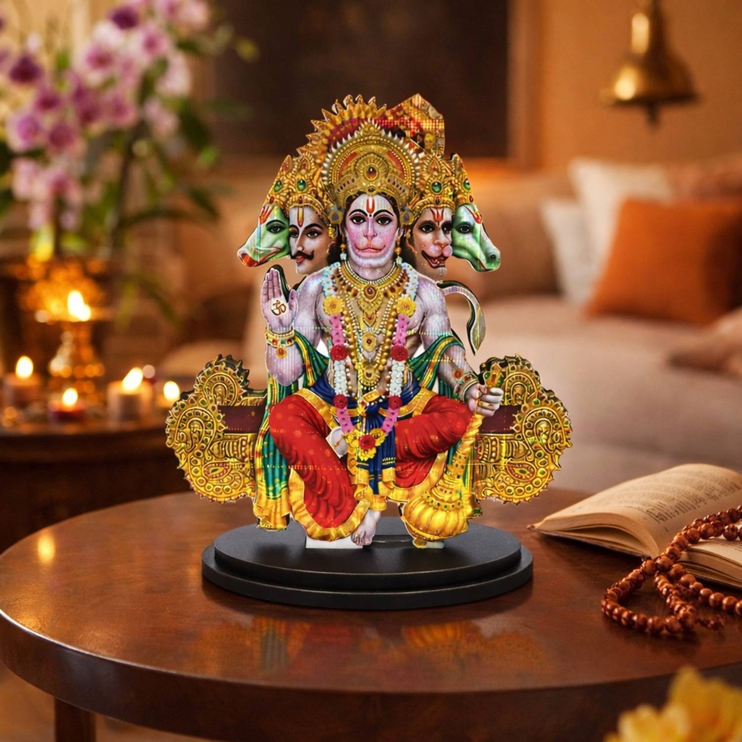 Adiguru Decorative Panchmukhi Hanuman MDF Idol for Car & Gift Use Decorative Showpiece - 10 cm