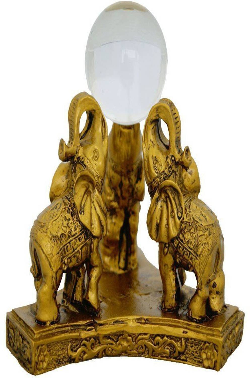 AIR9999 FENGSHUI 3 ELEPHANTS WITH A CRYSTAL BALL FOR PROSPERITY , STABILITY AND HARMONY Decorative Showpiece  -  11 cm