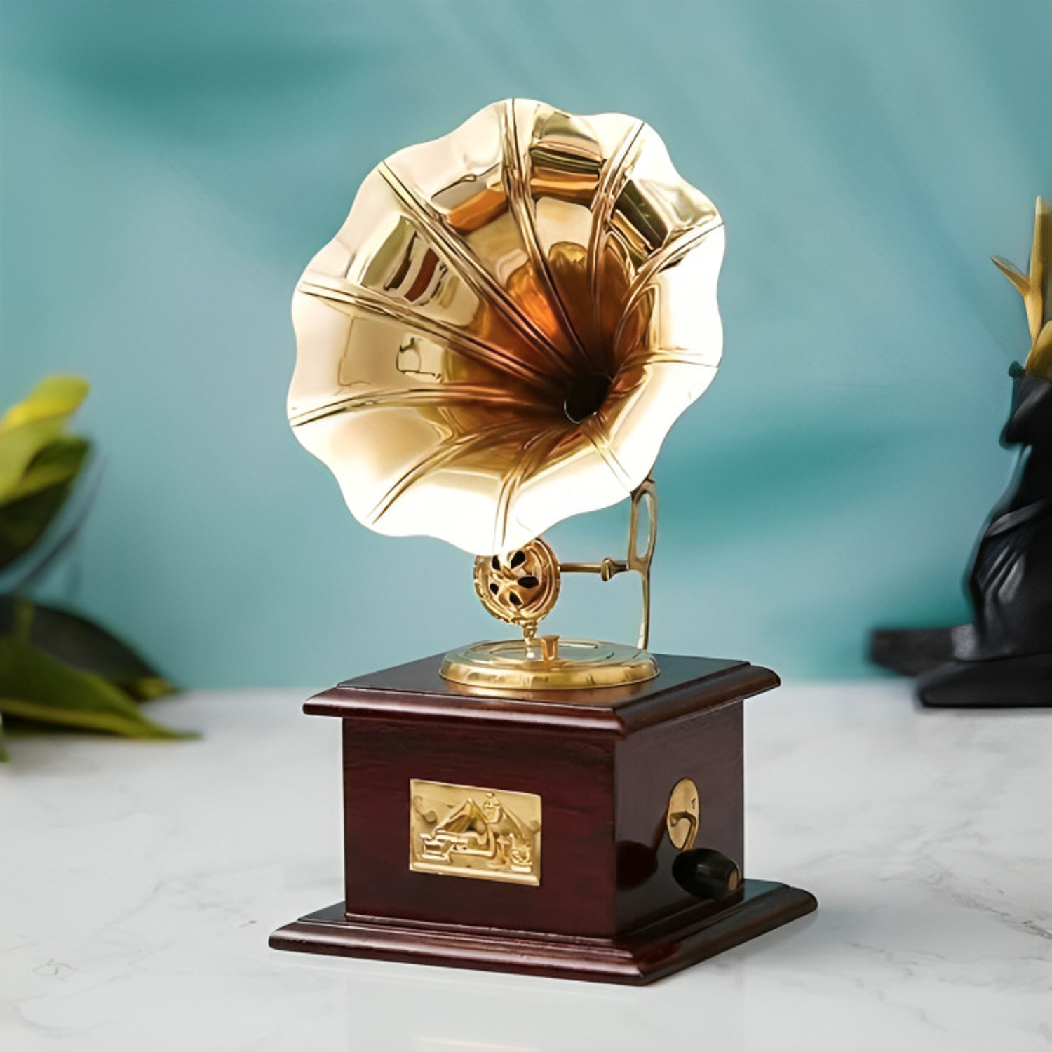 Image of Swarna Brass Vintage Dummy Gramophone - Elegant Home Decoration Item for Unique Showpieces Decorative Showpiece - 23 cm