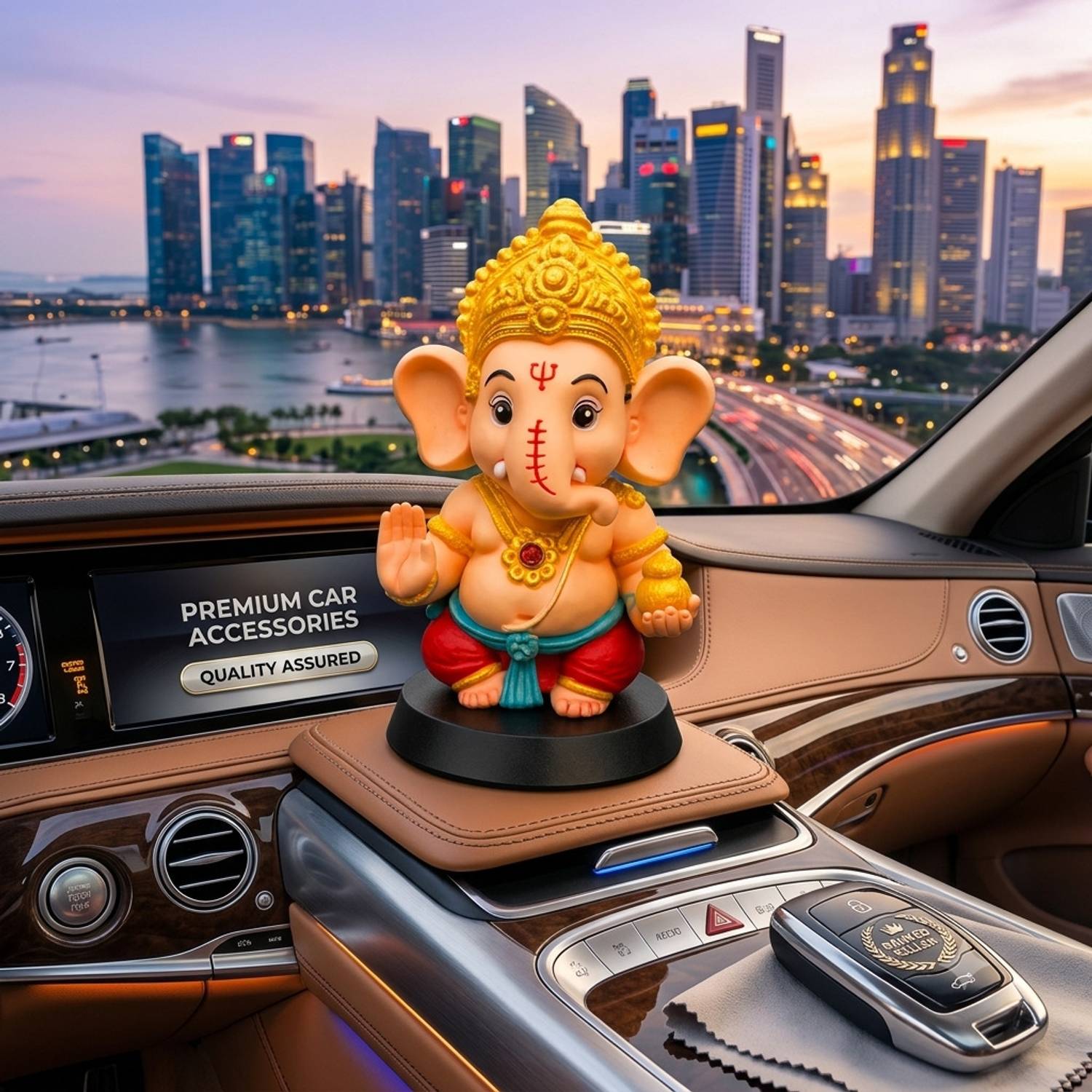 rishkhu trad Premium Lord Ganesha Idol for Car Dashboard | Ganpati Car Decor Statue Decorative Showpiece - 11 cm