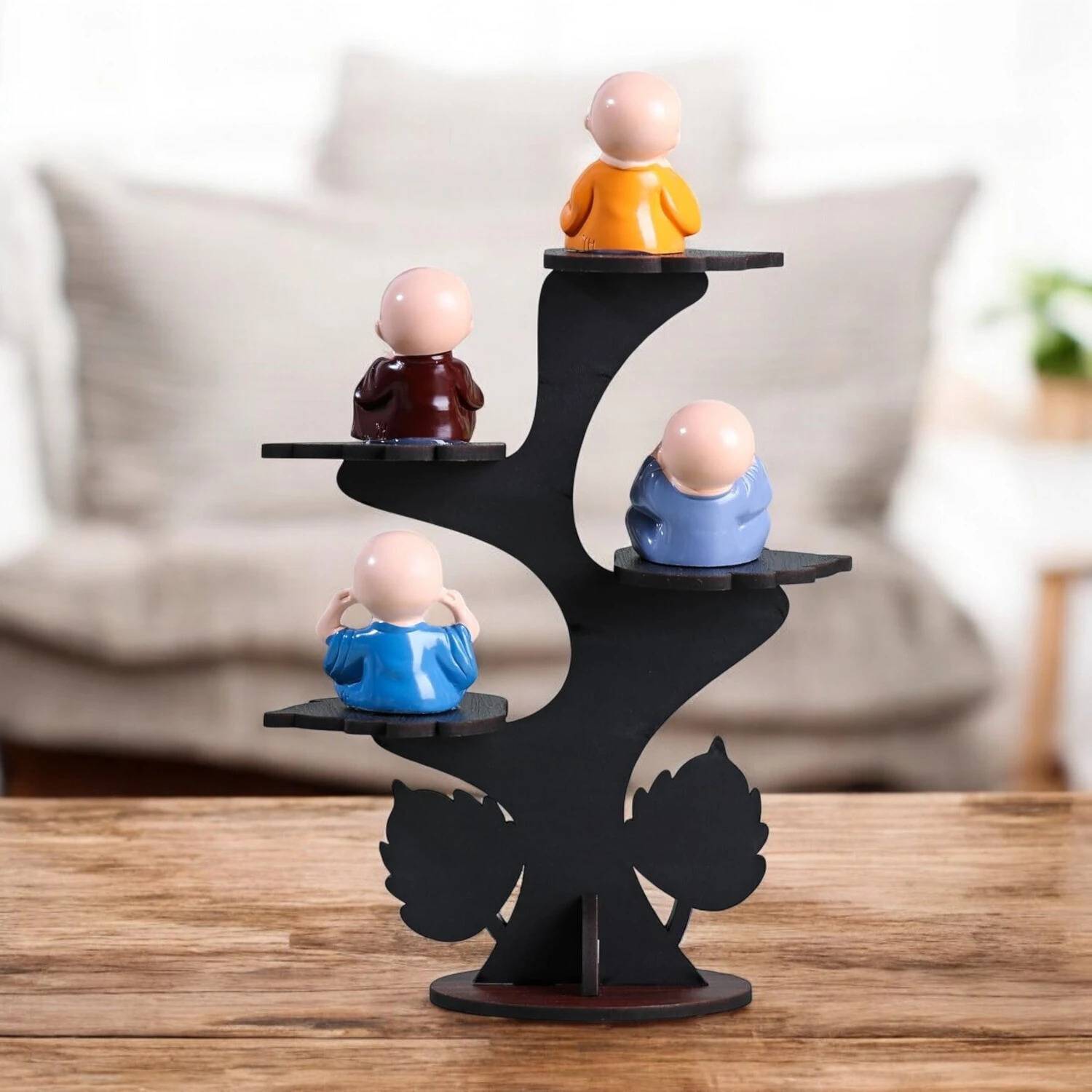 Lavidi Handcrafted Zen Buddha Monk Figurines with Wooden Tree