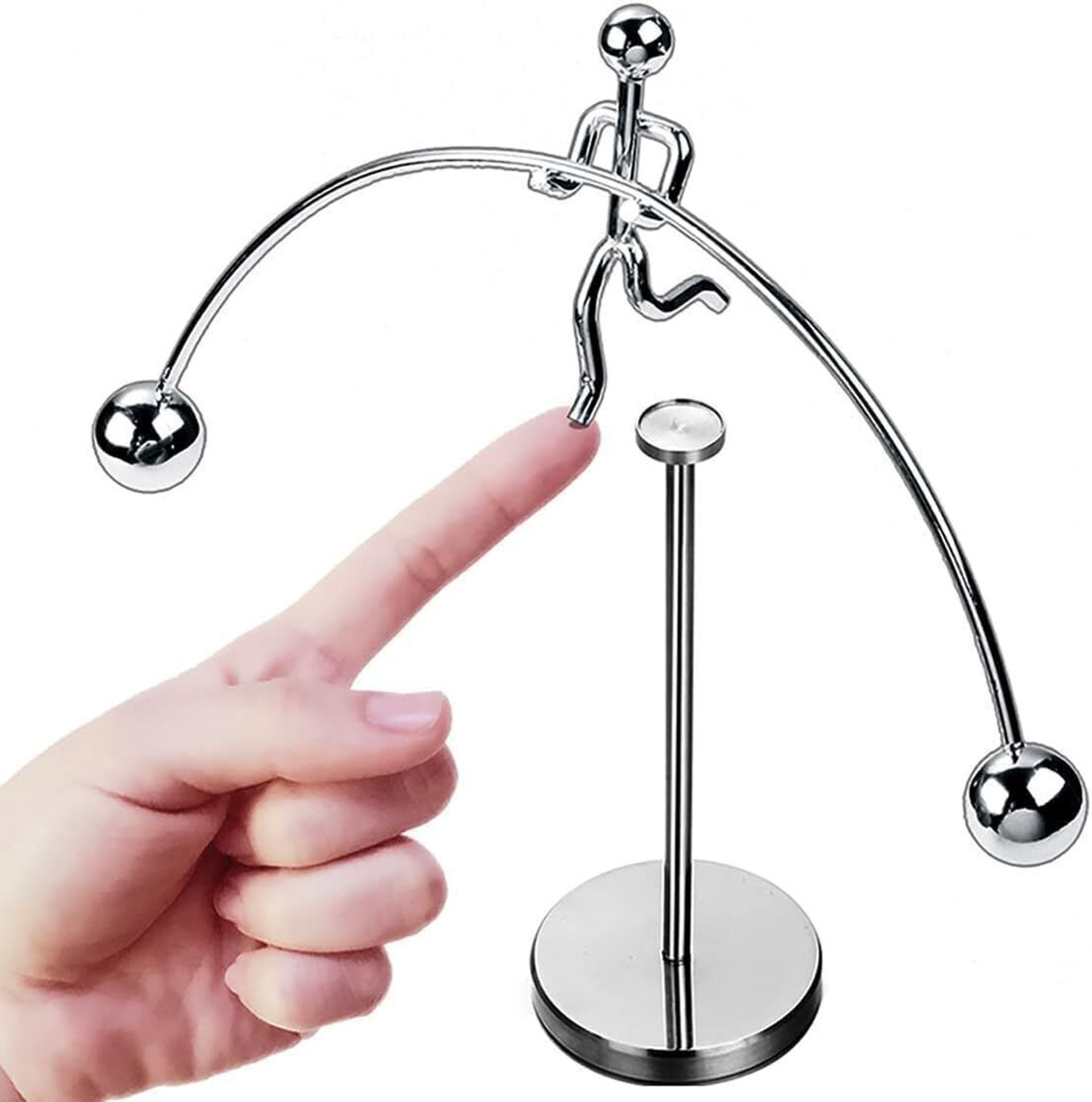Image of Vaisag House Silver Single Feet Steel Pole Balancing Man Stress Relief Motion Toy Decorative Showpiece - 18 cm