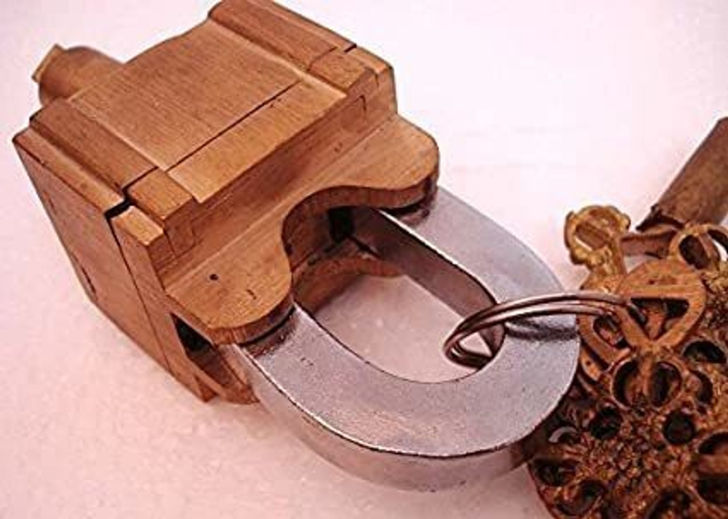 Image of SMW Home Garden Brass Finish 6 Key Square Trick Puzzle Padlock with Keys Decorative Showpiece - 10 cm