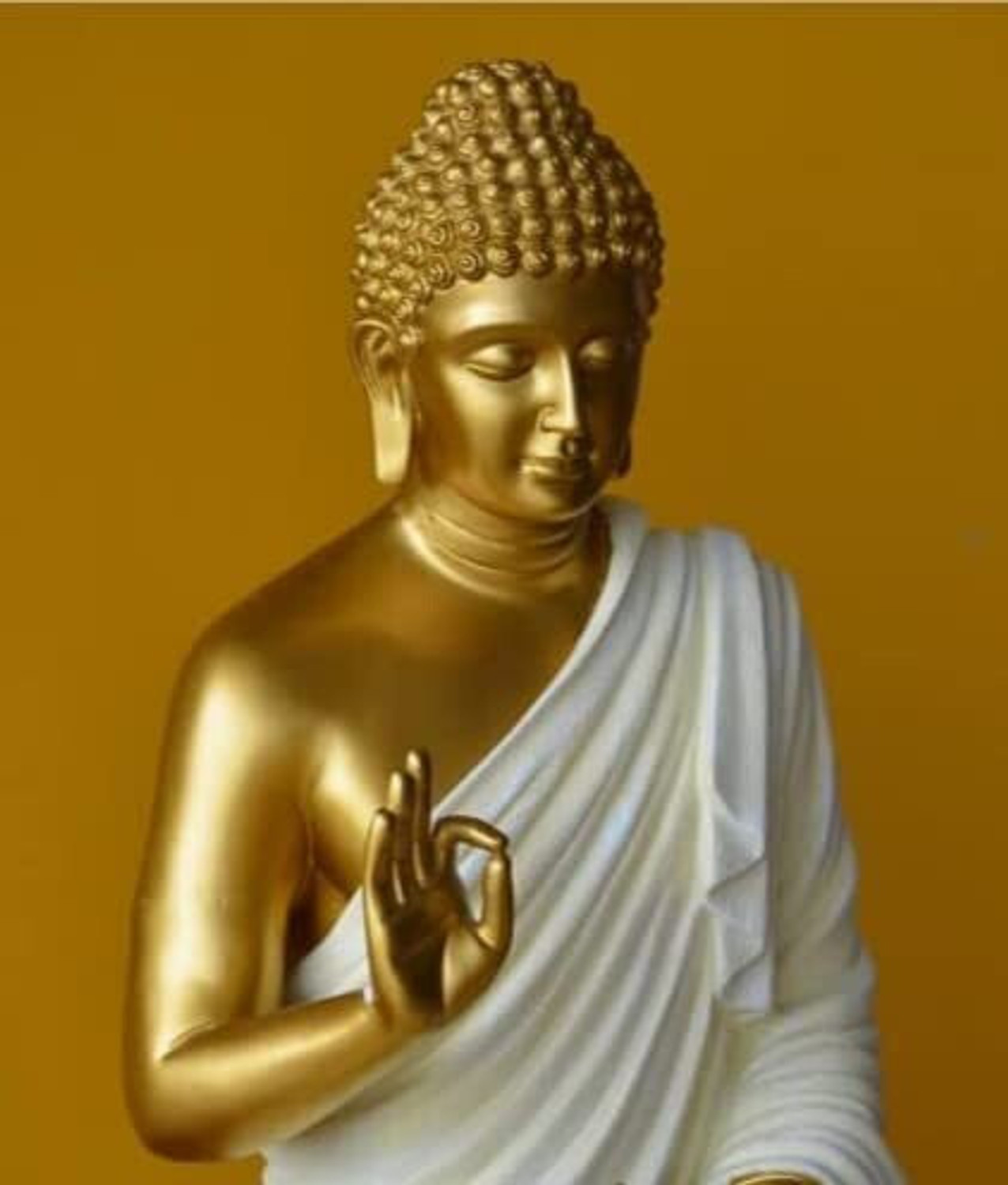 Image of Vihaan Creation Buddha Statue, Gold and White, 15 Inch Sitting Position Decorative Showpiece - 38 cm