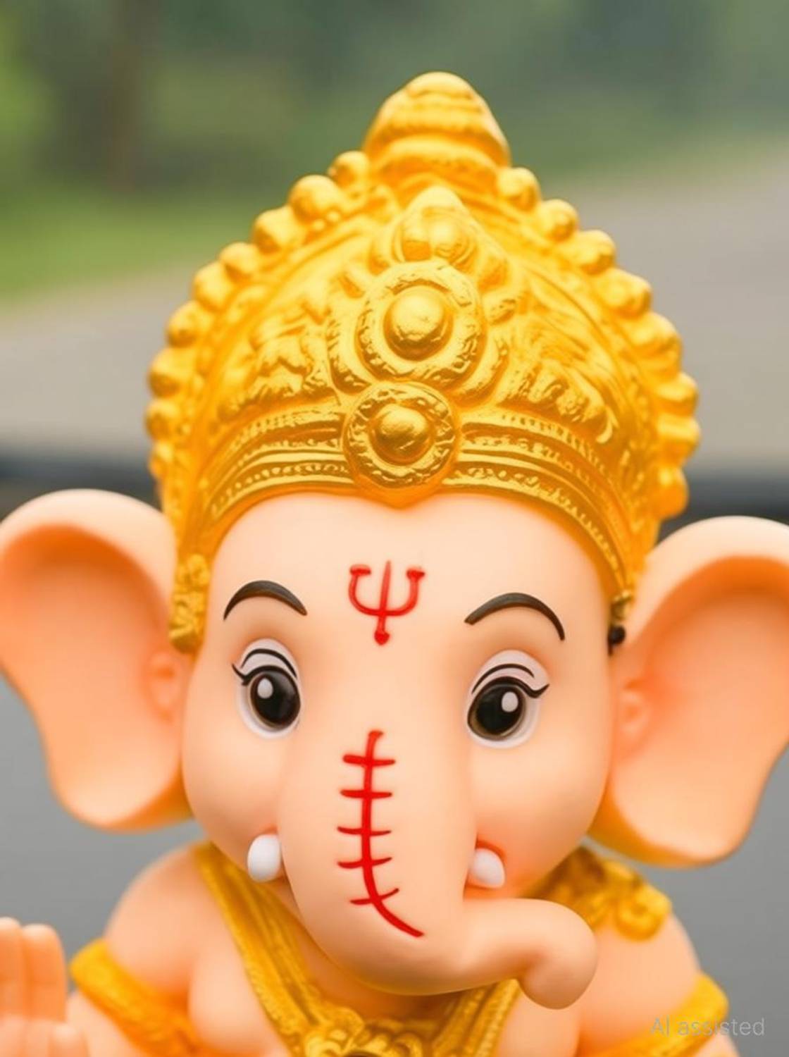 RuchikaTrends ganeshji idol decorative showpiece / Golden Crown Ganpati Murti for Home Decorative Showpiece  -  12 cm