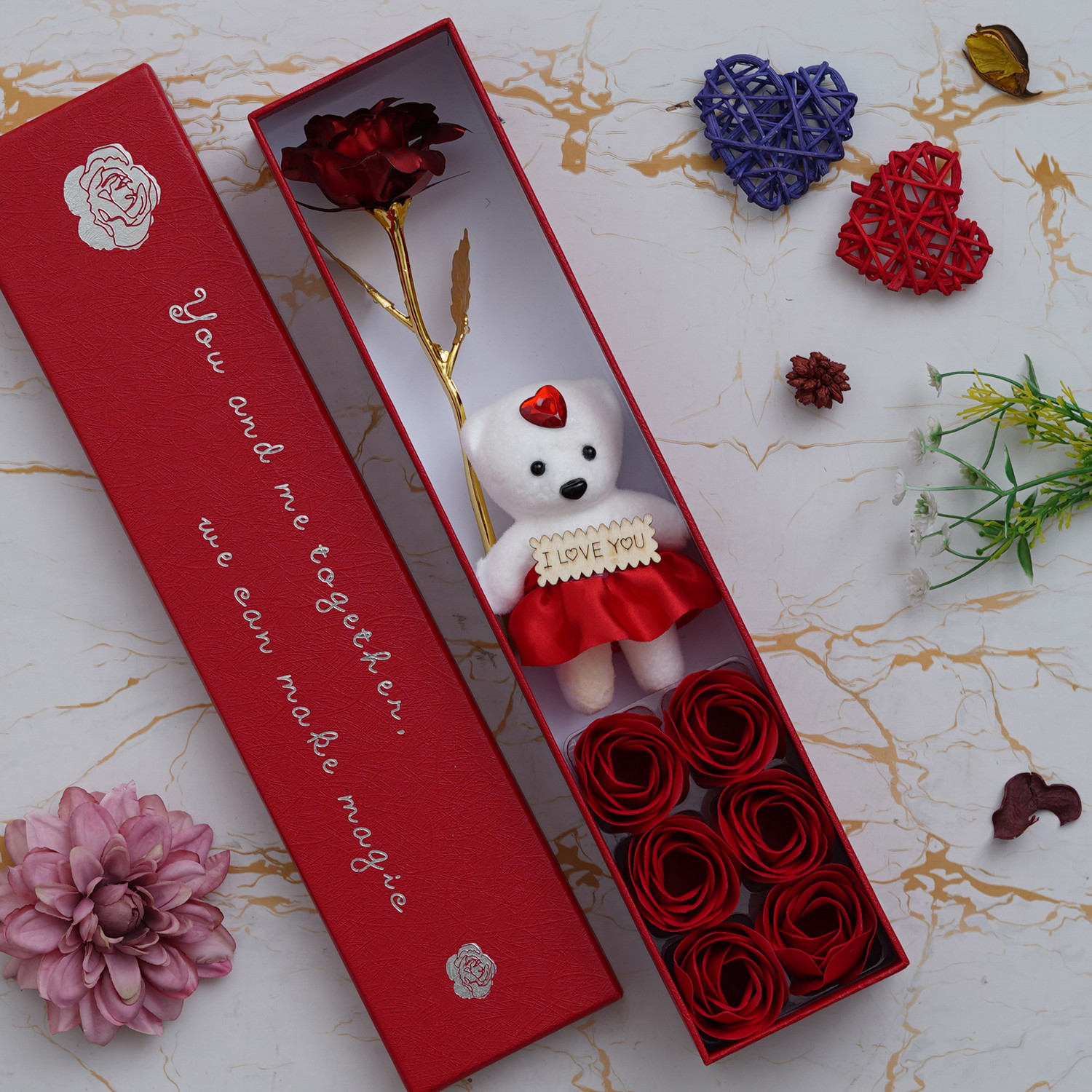 Image of Artisyn Soft Toy, Artificial Flower, Showpiece Gift Set