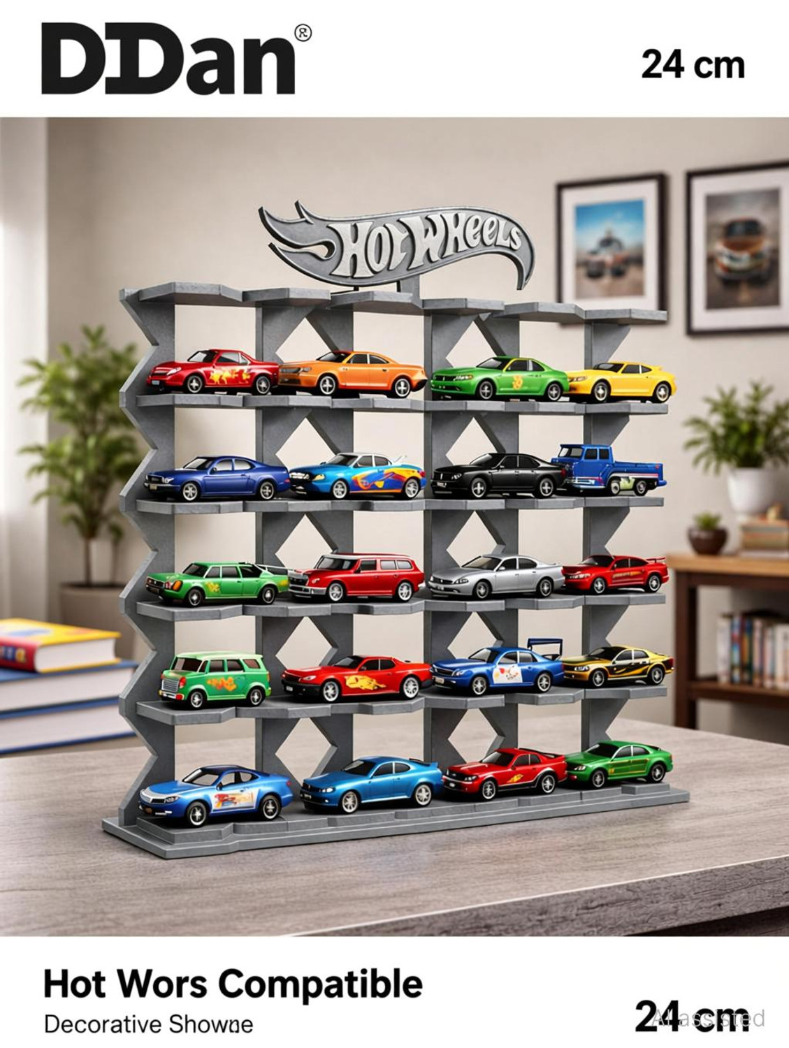 Image of DDan Toy Cars Collection Display Rack- Grey (Hot Wheels Compatible) Decorative Showpiece - 24 cm
