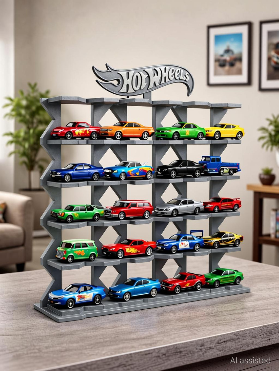 Image of DDan Toy Cars Collection Display Rack- Grey (Hot Wheels Compatible) Decorative Showpiece - 24 cm