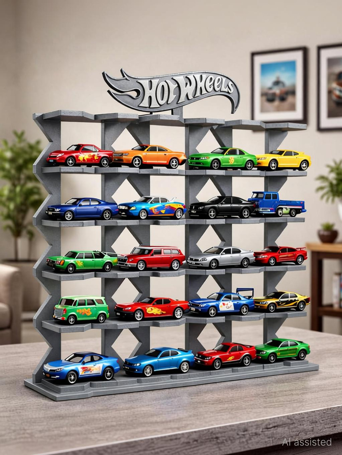 Image of DDan Toy Cars Collection Display Rack- Grey (Hot Wheels Compatible) Decorative Showpiece - 24 cm