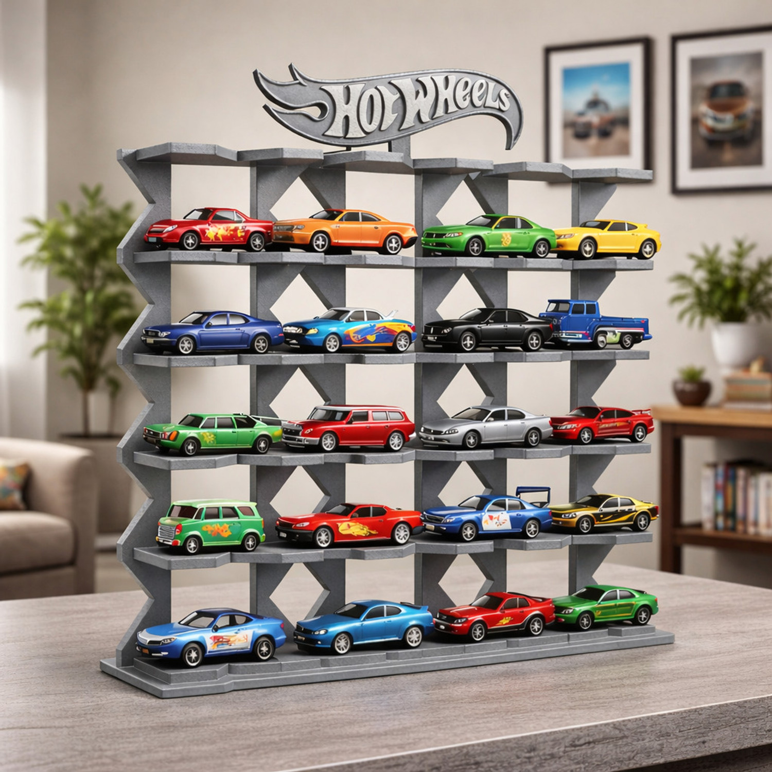 Image of DDan Toy Cars Collection Display Rack- Grey (Hot Wheels Compatible) Decorative Showpiece - 24 cm