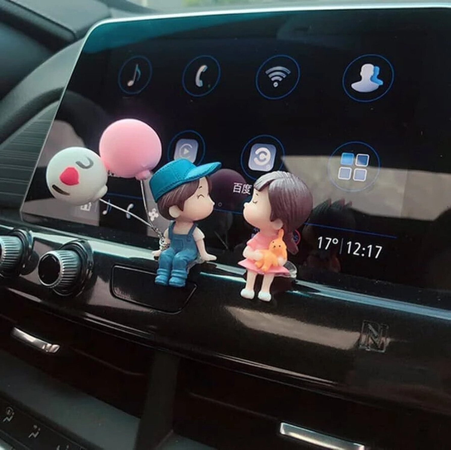 Image of AKOOPAR GLOBAL CAR DASHBOARD CUTE COUPLE PAIR ( BLUE) Decorative Showpiece - 5 cm
