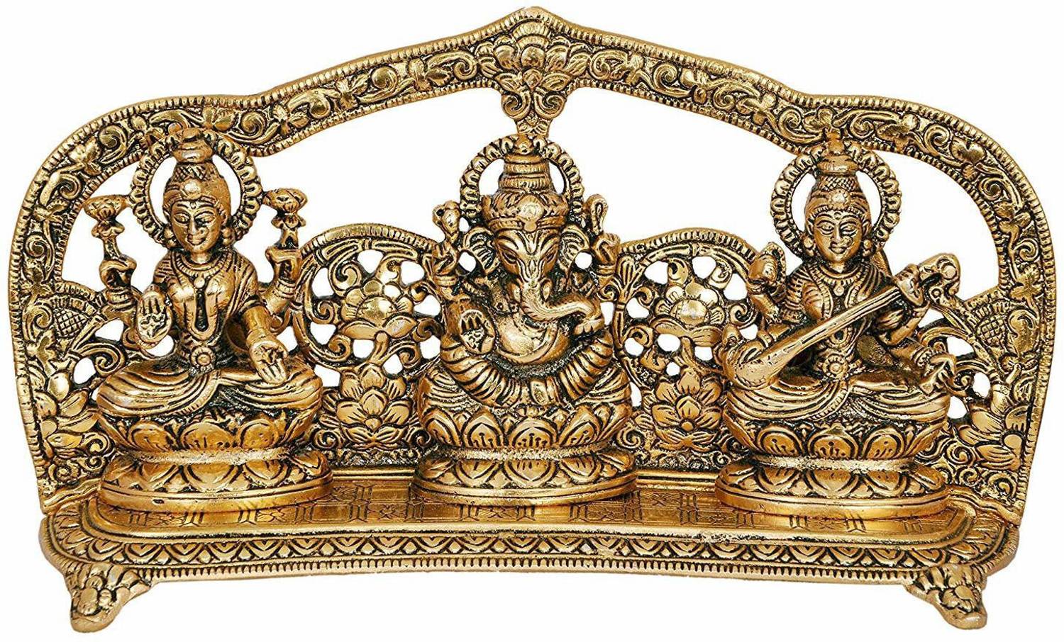 Pinkcity Xpress Laxmi Ganesh Saraswati Idol Gold Plated Showpiece Statute, for House Decorative Showpiece - 12 cm