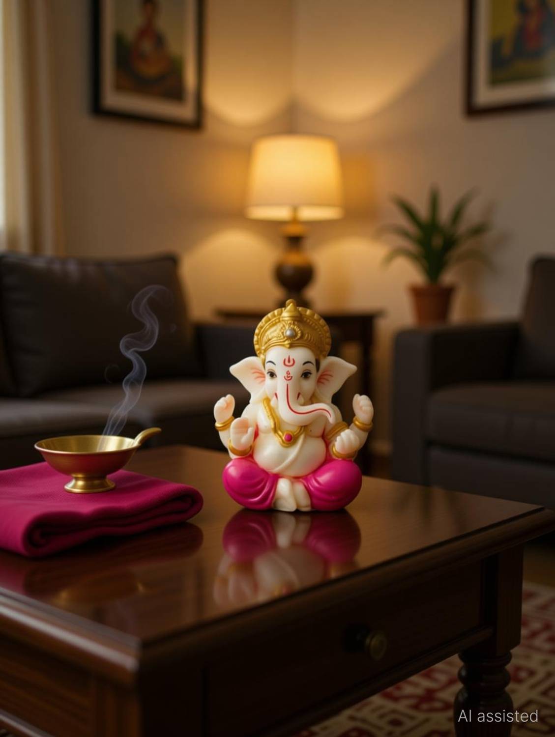 Maan Collection Lord Ganesha Mini Idol for Office Table Decorative Showpiece - 8 cm