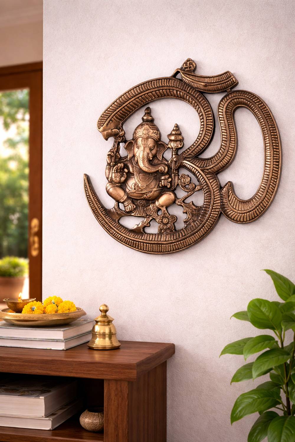 DNEnterprises Wall Hanging for Home Decor (25cm), Lord Ganpati with Om Symbol Wall Art Decorative Showpiece - 1 cm