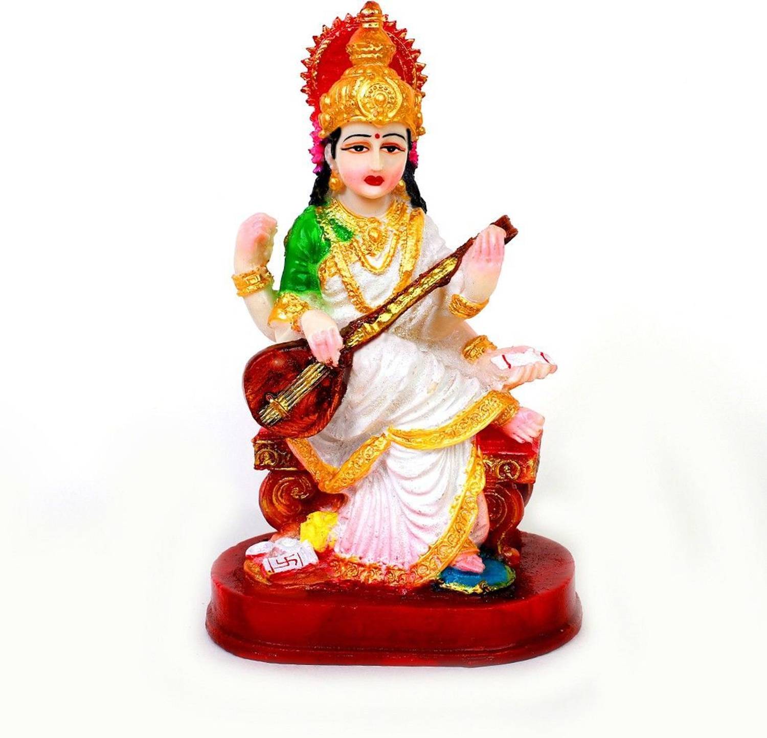 buji Saraswati Idol Maa Saraswati Swan Murti Statue for Pooja Room Mandir Temple Decorative Showpiece - 21 cm